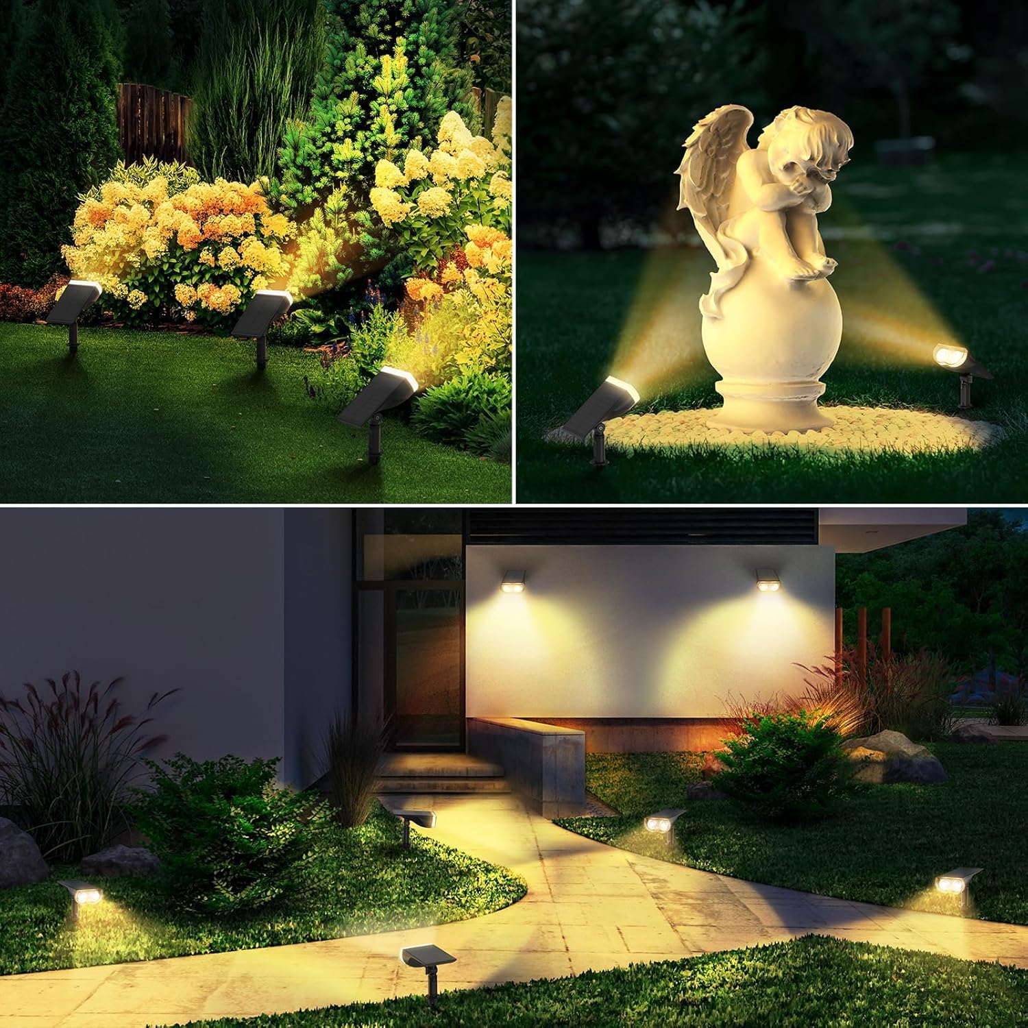 Linkind Solar Lights Outdoor Waterproof IP65, StarRay Dusk-to-Dawn Outdoor Solar Lights, 3 Lighting Modes Solar Spot Lights Outdoor for Garden, Yard, Landscape (Warm White, 2 Pack)