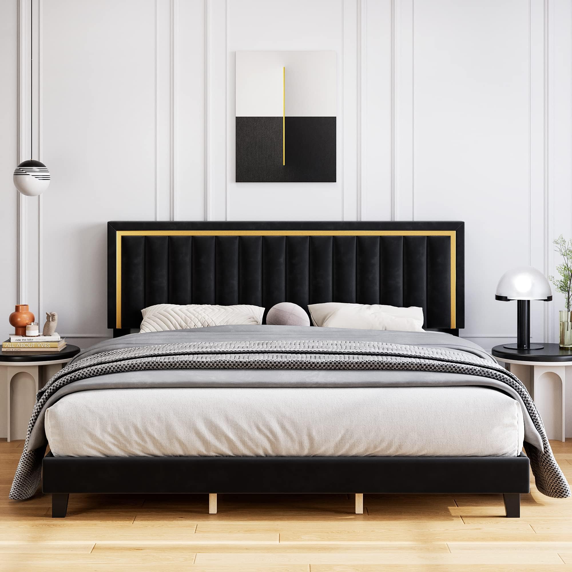 Amazon.com: Senfot King Size Platform Bed Frame, Velvet Upholstered Bed