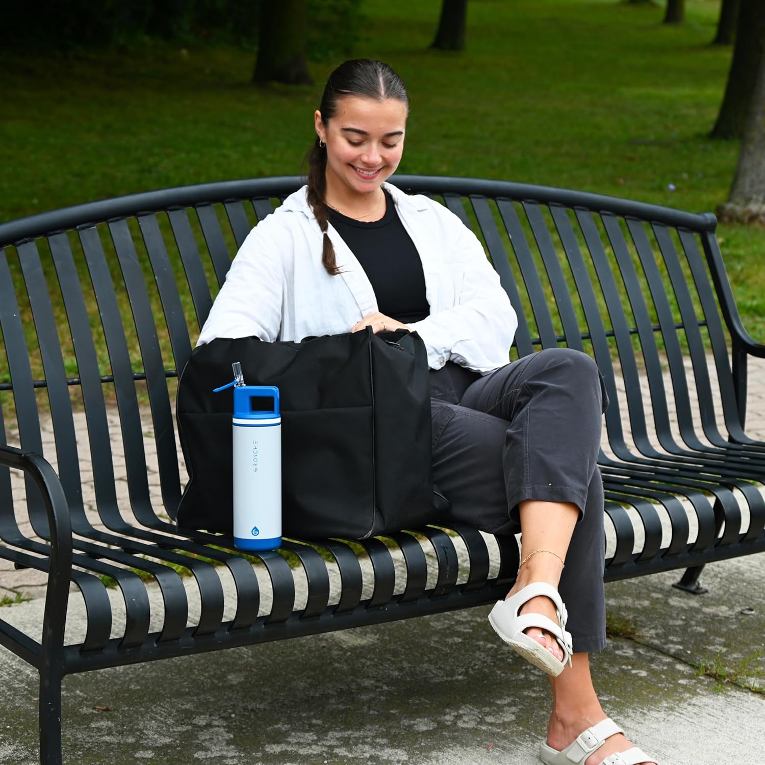 GROSCHE Alpine Shimmer Flip 'N Sip 20oz Insulated Water Bottle - Stainless Steel, Leakproof Flask with Straw, Perfect for Gym, Travel & Outdoor Use, Canadian Brand! - 20 fl. oz, Glacier White