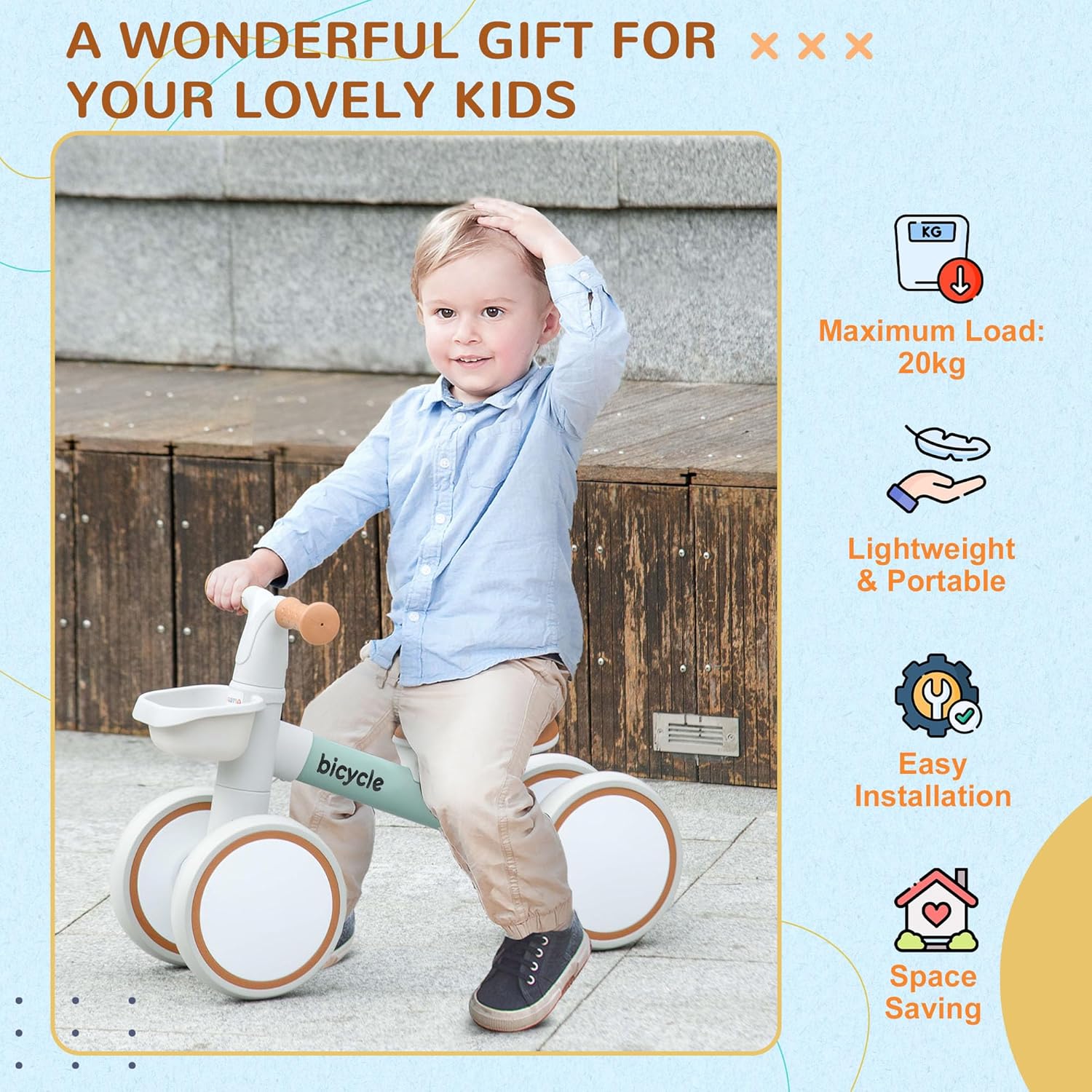 Qaba Balance Bike for Toddlers 1-3 Years, Baby Balance Bike with Adjustable Seat, Silent Wheels, No Pedal Bike for Boys and Girls