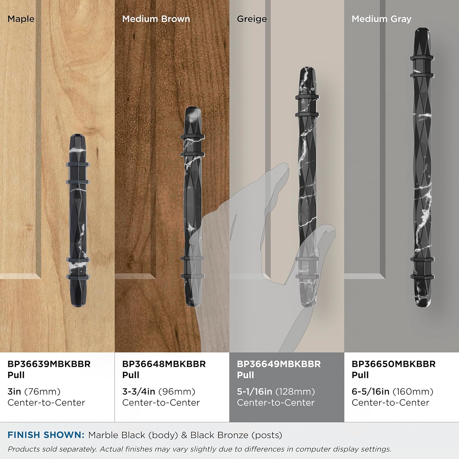 Amerock | Cabinet Pull | Marble Black/Black Bronze | 5-1/16 inch (128 mm) Center-to-Center | Carrione | 1 Pack | Drawer Pull | Drawer Handle | Cabinet Hardware