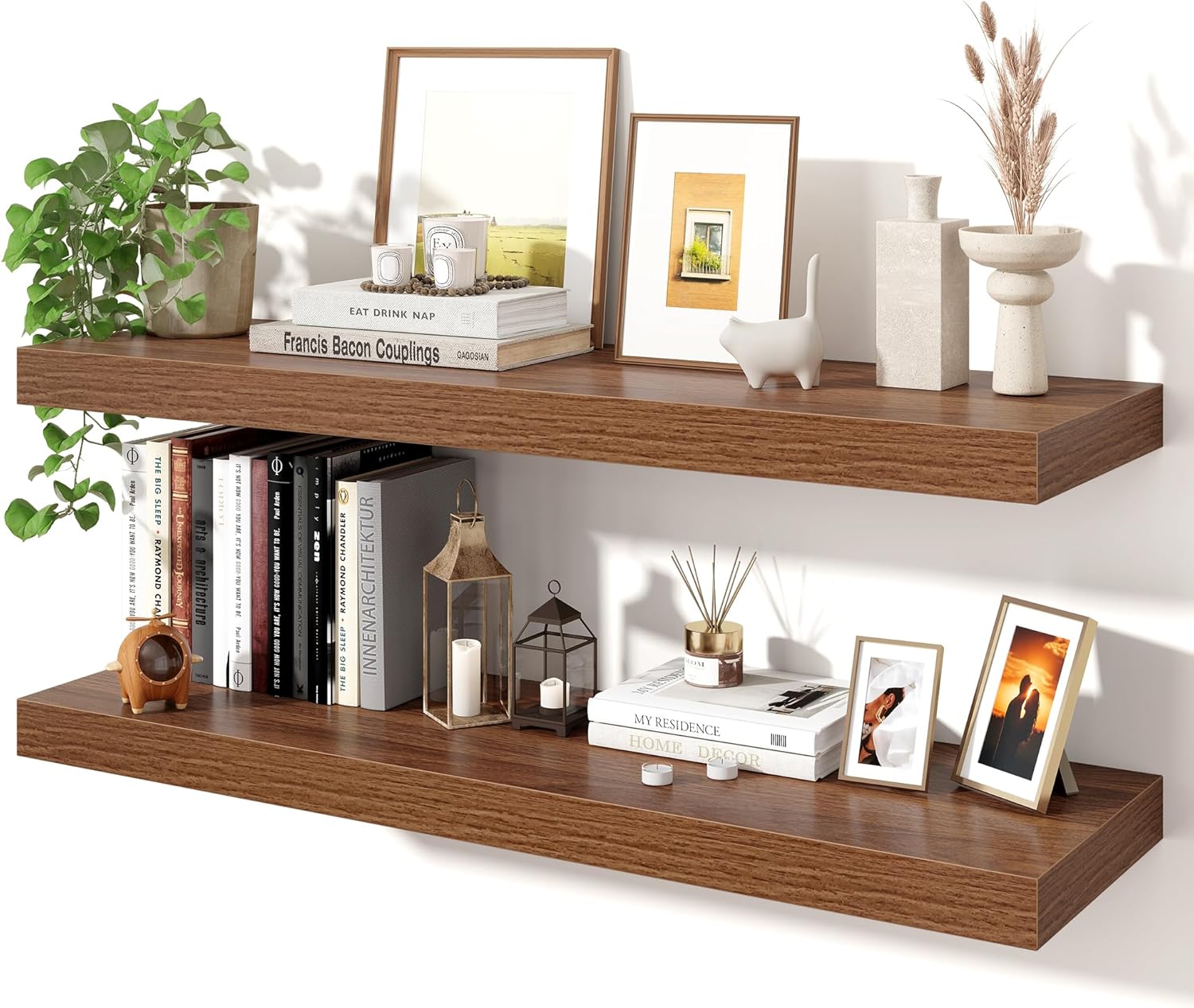 Axeman Floating Shelves for Wall, Rustic Wood Wall Mounted Shelves for Bathroom, Bedroom, Kitchen, Hanging Bookshelves for Home Wall Decor Living Room, 36 inch Set of 2, Walnut Walnut 36" W x 10" D x 1.5"H