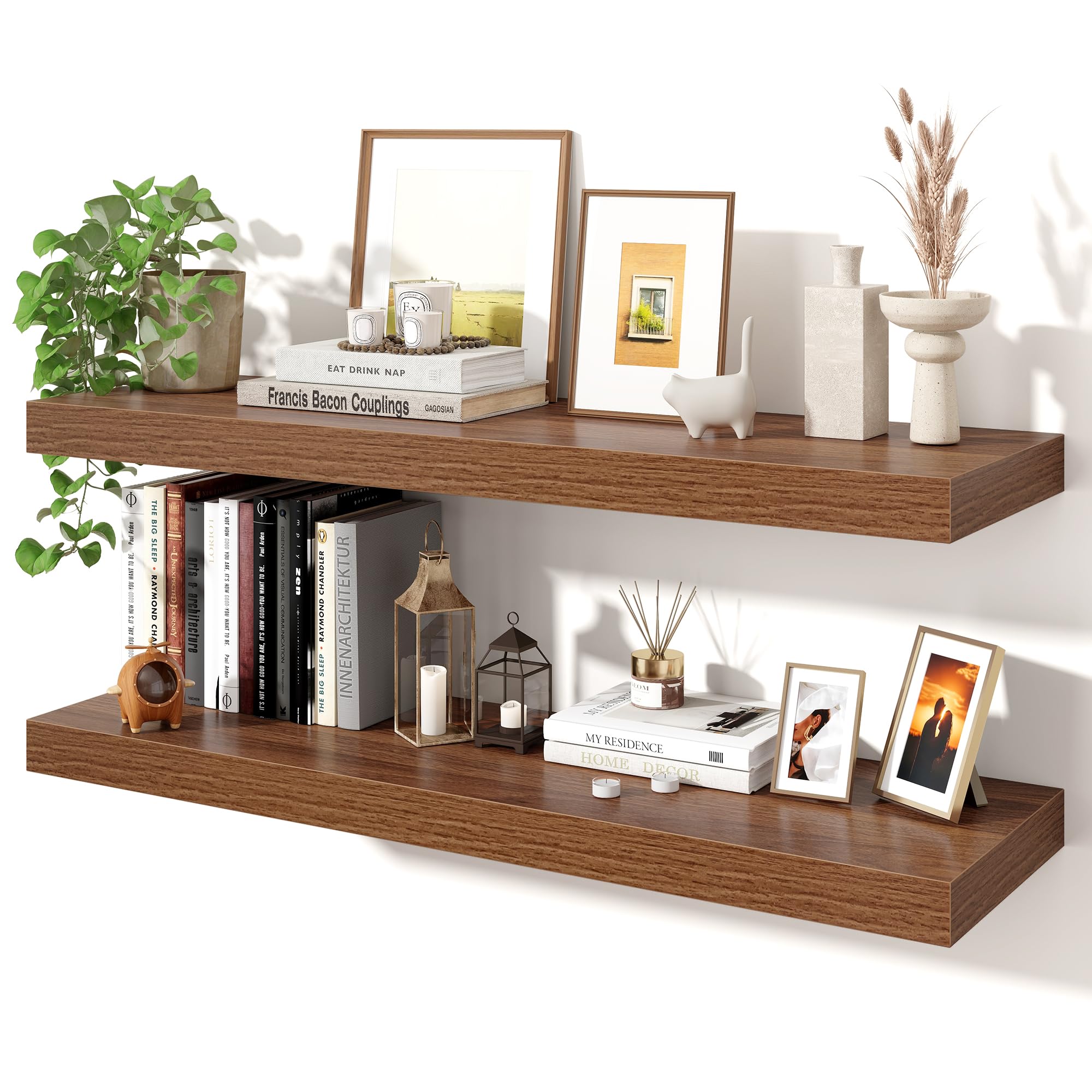 Axeman Floating Shelves for Wall, Rustic Wood Wall Mounted Shelves for Bathroom, Bedroom, Kitchen, Hanging Bookshelves for Home Wall Decor Living Room, 36 inch Set of 2, Walnut