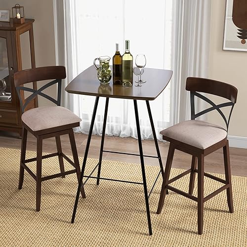 Miniatura 2 de COSTWAY Juego de 2 taburetes de bar, sillas ergonómicas giratorias de altura de barra de 30 pulgadas con asiento acolchado, respaldo abierto X y