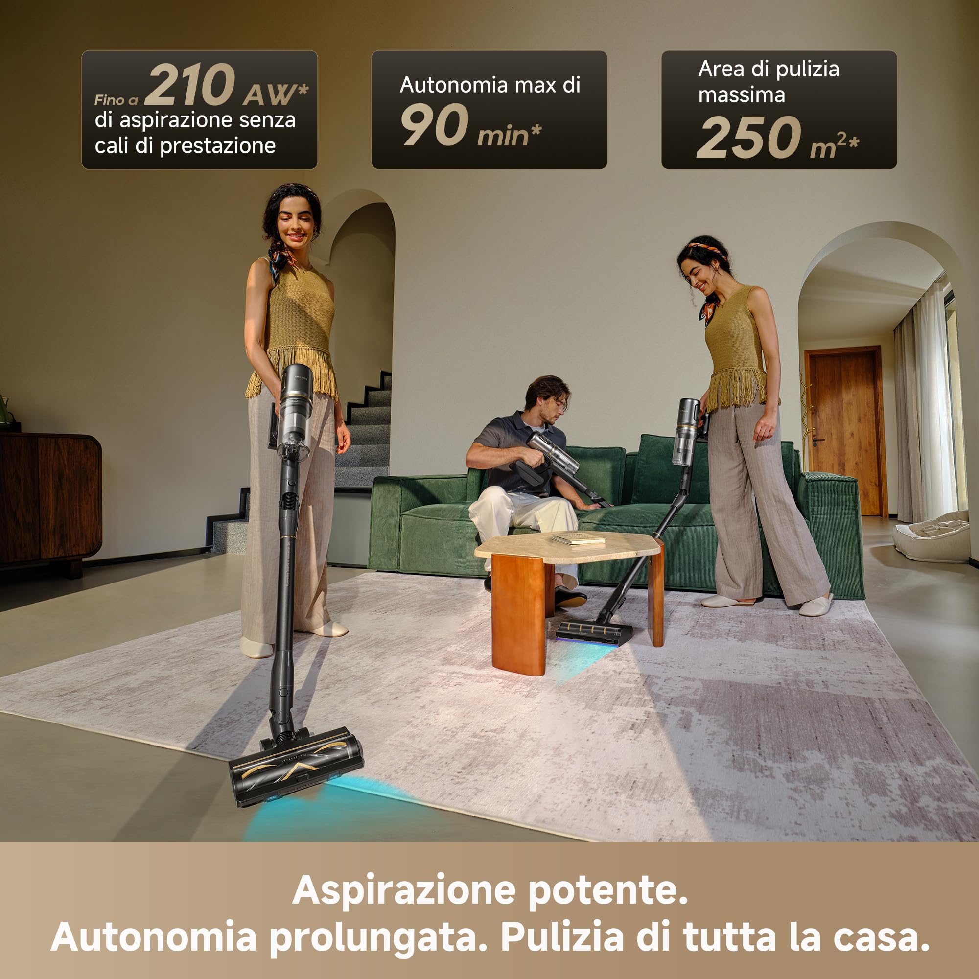 DREAME V20 Pro-A Aspirapolvere Senza Fili, 0 mm dai Bordi, Anti-groviglio, Pulizia Pavimenti duri e Tappeti e Moquette, Aspirazione 24,000PA/210 AW, Autonomia Massima 90 min, Filtrazione 99,99%