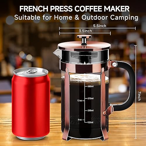 Miniatura 4 de French Press Coffee Maker 304 Stainless Steel Coffee Press,with 4 Filters System, Heat Resistant Thickness Borosilicate French Press Glass, BPA-Free