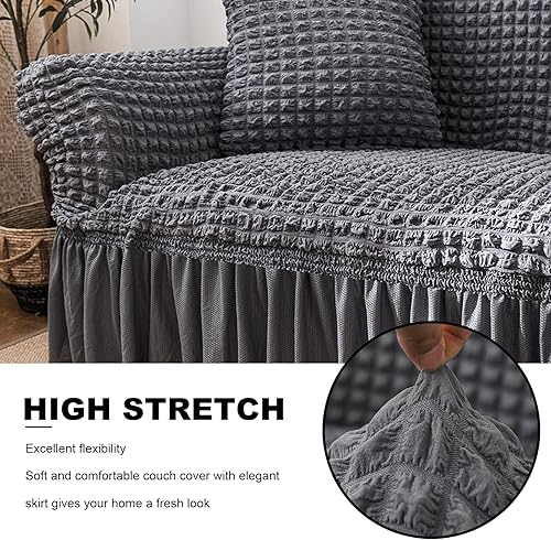 Miniatura 4 de LiveGo Funda universal para sofá, 1 pieza, funda de sofá con falda para cojín de 1, 2, 3 plazas, duradera, lavable, de alta elasticidad, protector