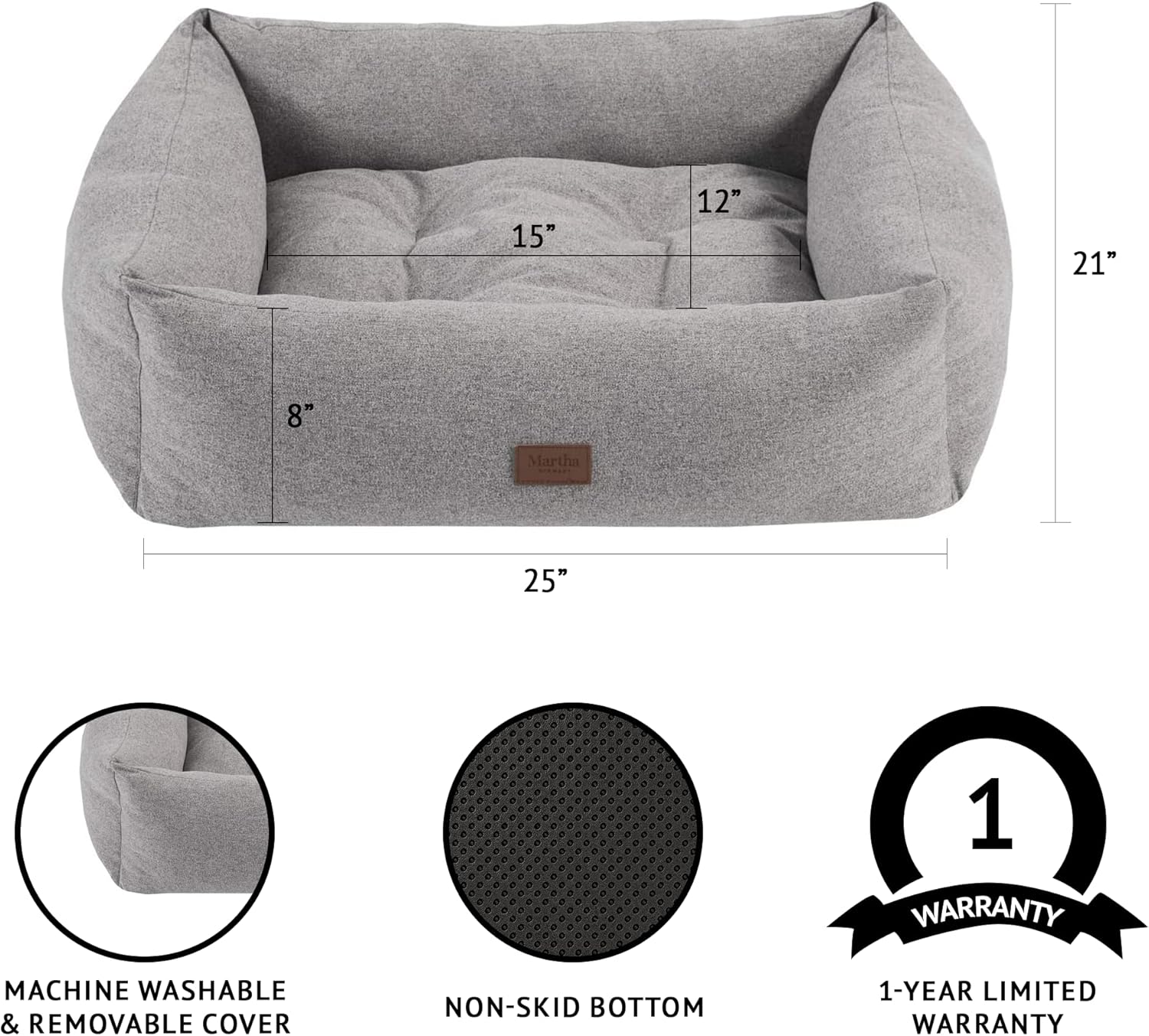 review Martha Stewart Charlie Modern Dog Lounge Sofa, Soft Pet Beds Cushioned, Machine Washable Removable Cover, Comfortable Bolsters, Plush Egg Crate Foam Filling for Small Kitten, Puppy, Cat, Small Grey