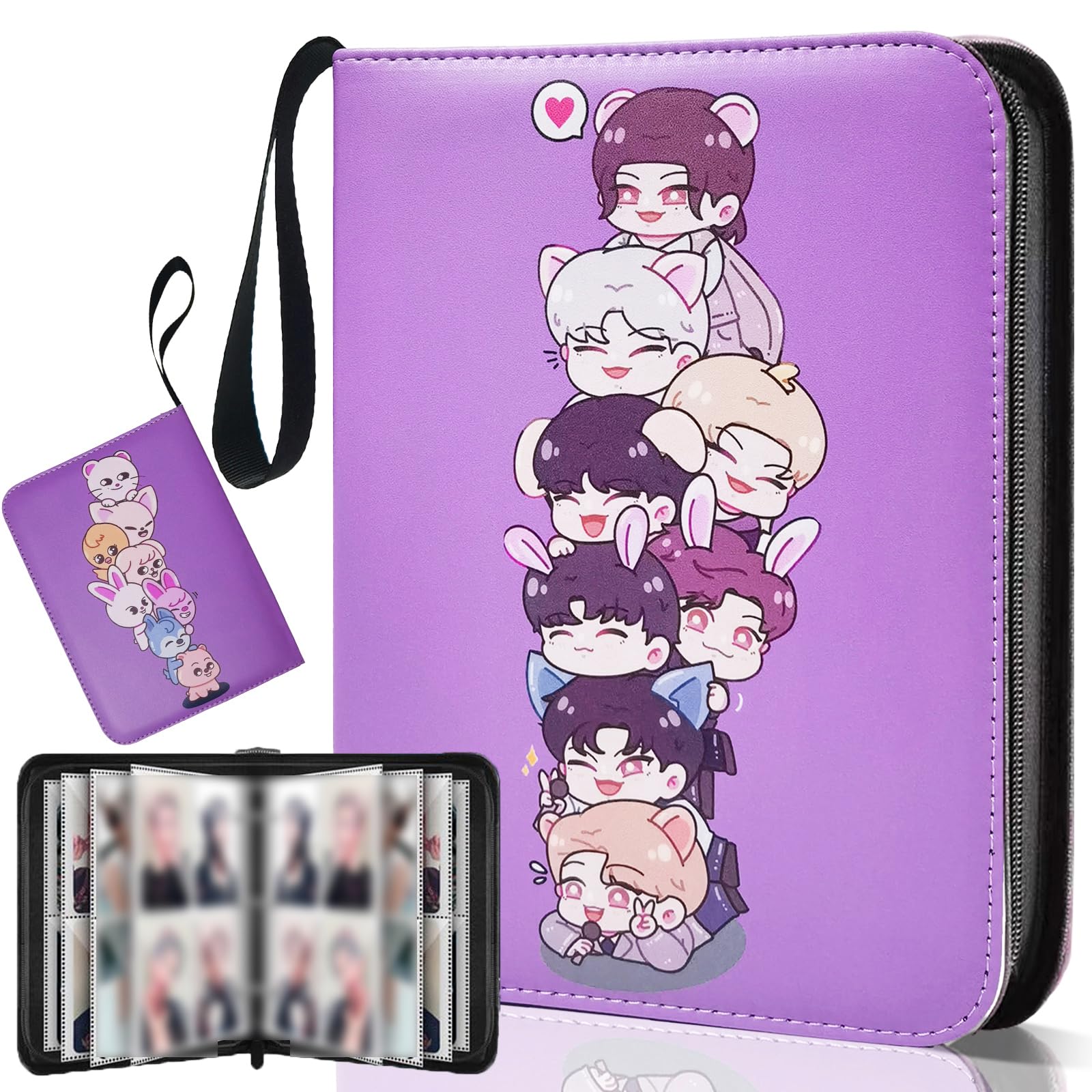 Linda carpeta de tarjetas de fotos de intercambio, álbum de fotos STAY con soporte para tarjetas de dibujos animados, almacenamiento de libros, 400 tarjetas con fundas para tarjetas Lomo
