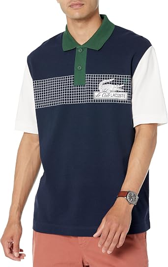 Lacoste Short Sleeve Loose Fit Pique Graphic Polo Shirt