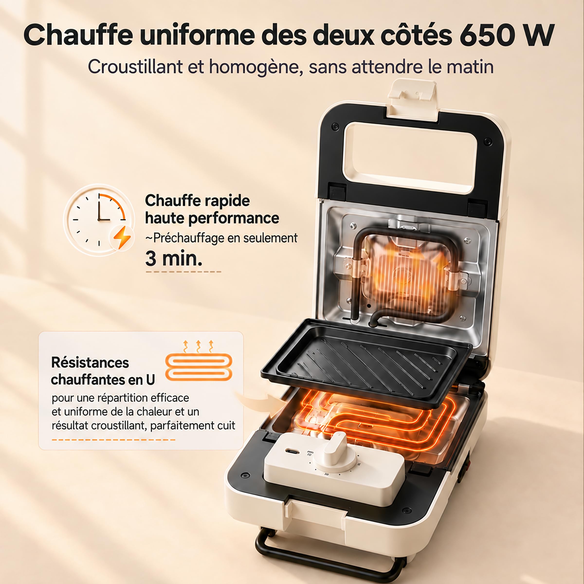 SIMPLUS Appareil Croque Monsieur 3 en 1, Gaufrier Panini