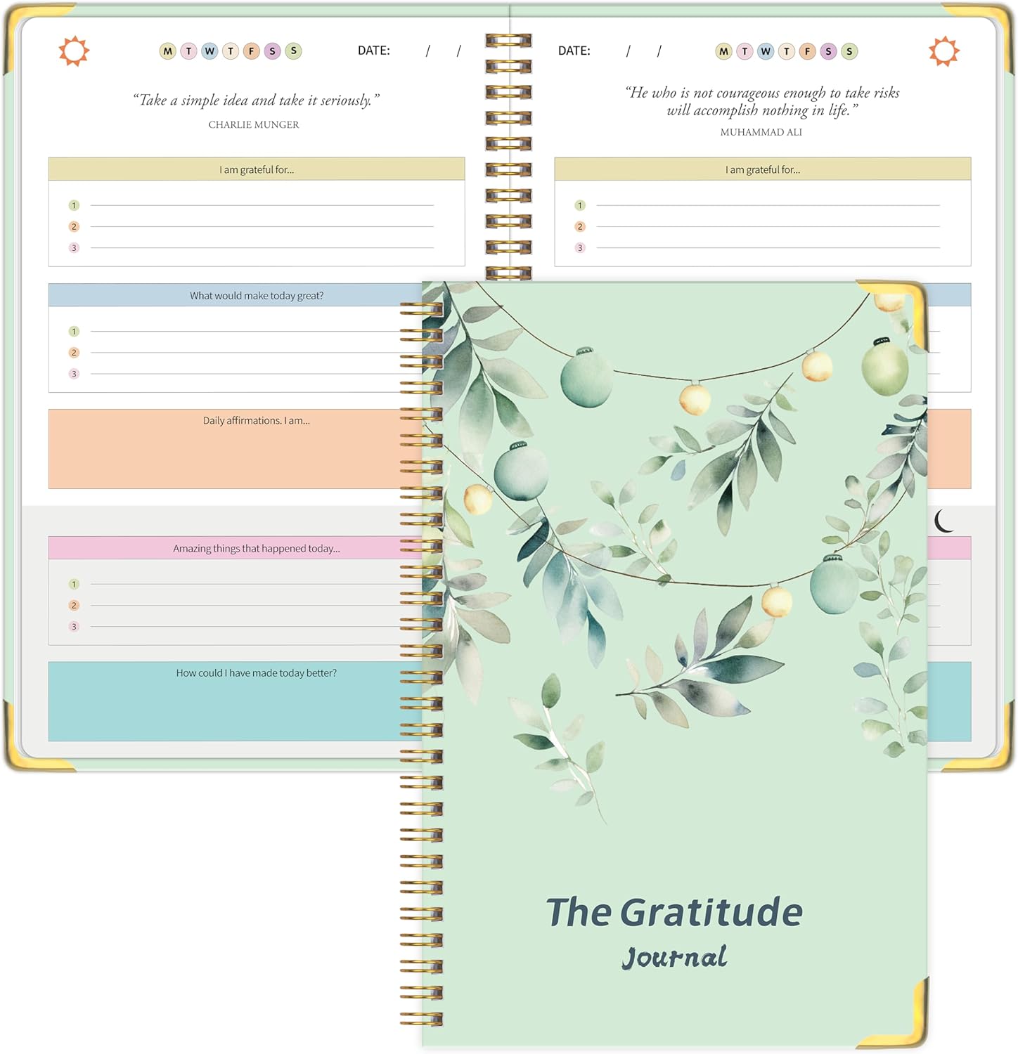 The Gratitude Journal for Women Men, 5 Minute Daily Gratitude Journal Spiral with Prompts & Quotes for Self Care, Happiness, Affirmation and Mindfulness, Hardcover, 5.9″x8.6″