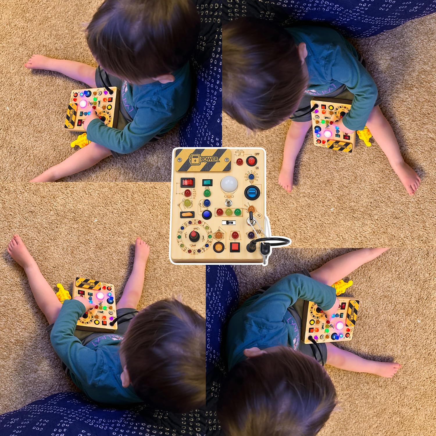 Busy Board Toddler Toys Montessori Toys for 1-3 Year Old Boy Girl Birthday Gift for Grandkids, 37 in 1 LED Light Up Sensory Wooden Montessori Switch Board Toy - Learn and Travel (6.7 x 5.3) 8