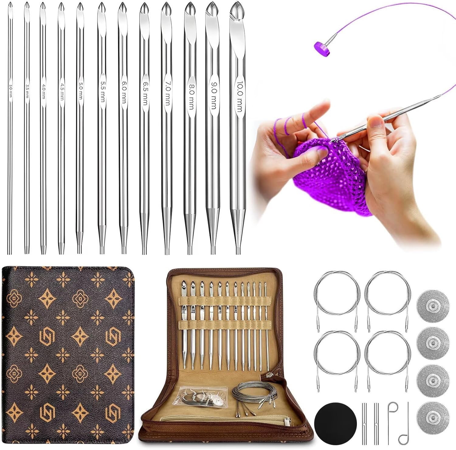 Vdsfand Tunisian Crochet Hooks Set (12 Interchangeable Hooks)