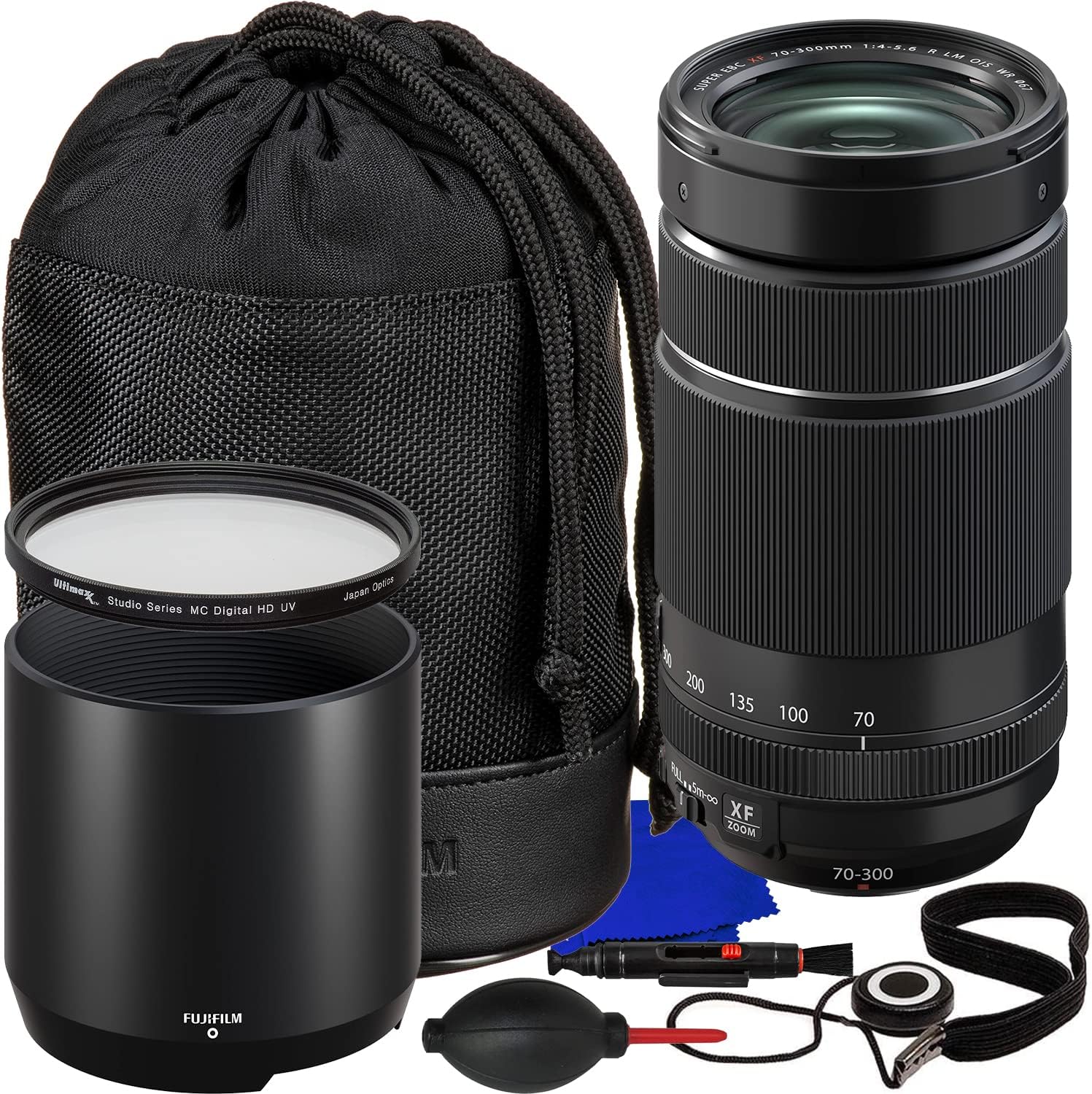 Ultimaxx Starter Accessory Bundle + FUJIFILM XF 70-300mm f/4-5.6 R LM OIS WR Lens + Manufacturer’s Accessories, Protective Multi-Coated UV Filter, Universal Lens Cap Keeper & More (10pc Bundle)