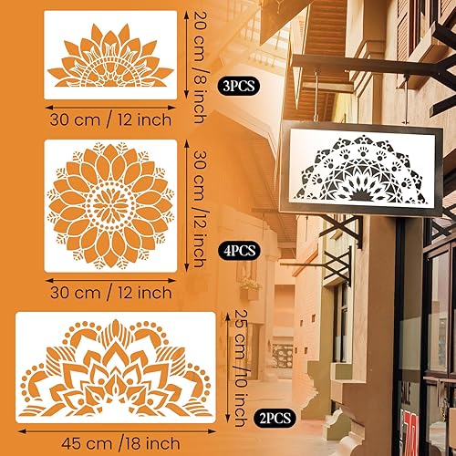 Miniatura 4 de Paquete de 9 plantillas de mandala grandes para pintar de 12 x 12 pulgadas, plantillas de pintura de mandala, plantillas de dibujo de mandala floral