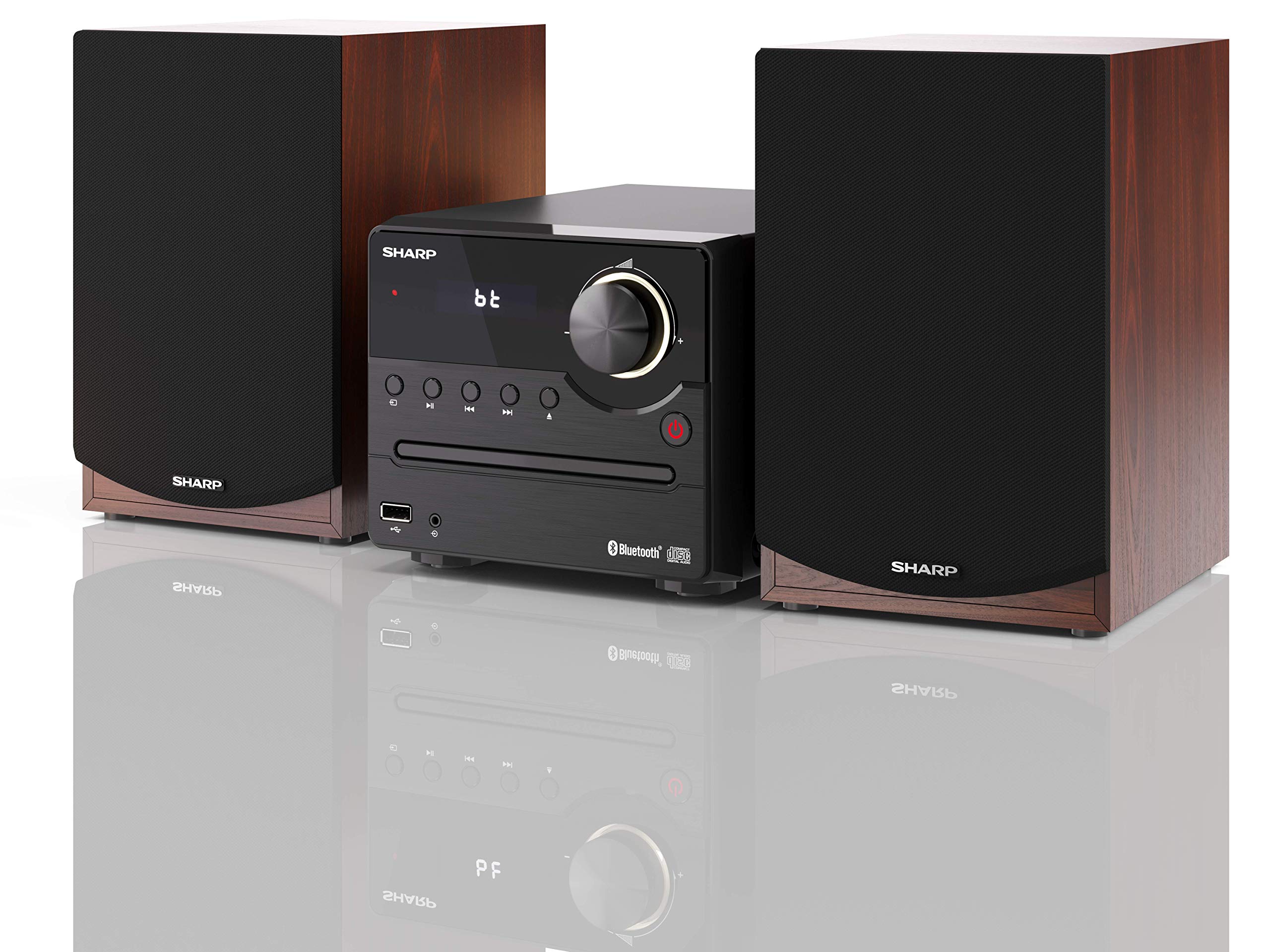 Sharp XL-B512(BR) Micro Chaîne Stéréo avec Radio FM, Bluetooth 5.0, CD-MP3, Haut-parleurs en Bois, 45 W Marron