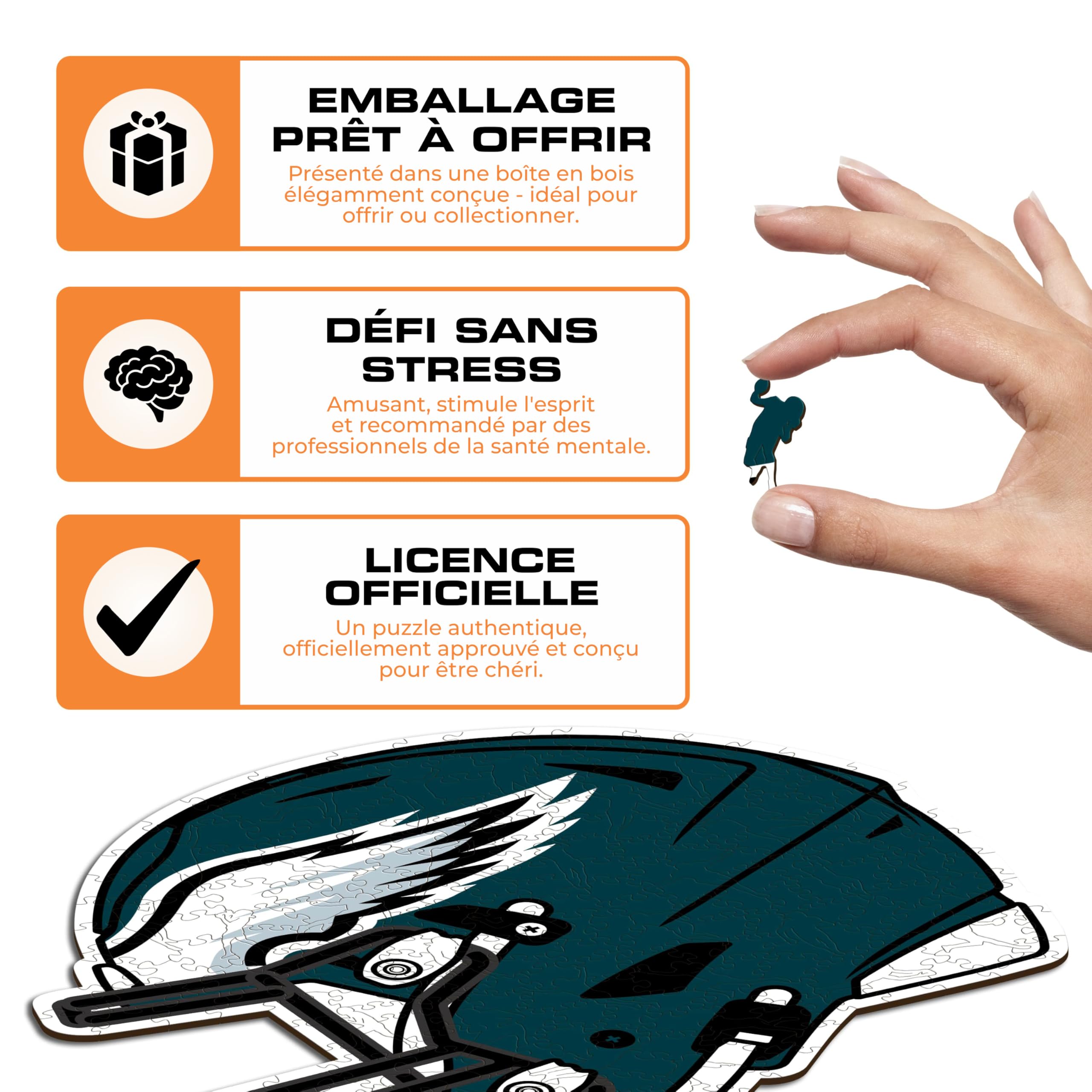 Iconic Puzzles - Casque Philadelphia Eagles, Puzzle en Bois sous Licence Officielle NFL, 100% Durable, Cadeau pour Adultes et Enfants, Taille M, 270 pièces