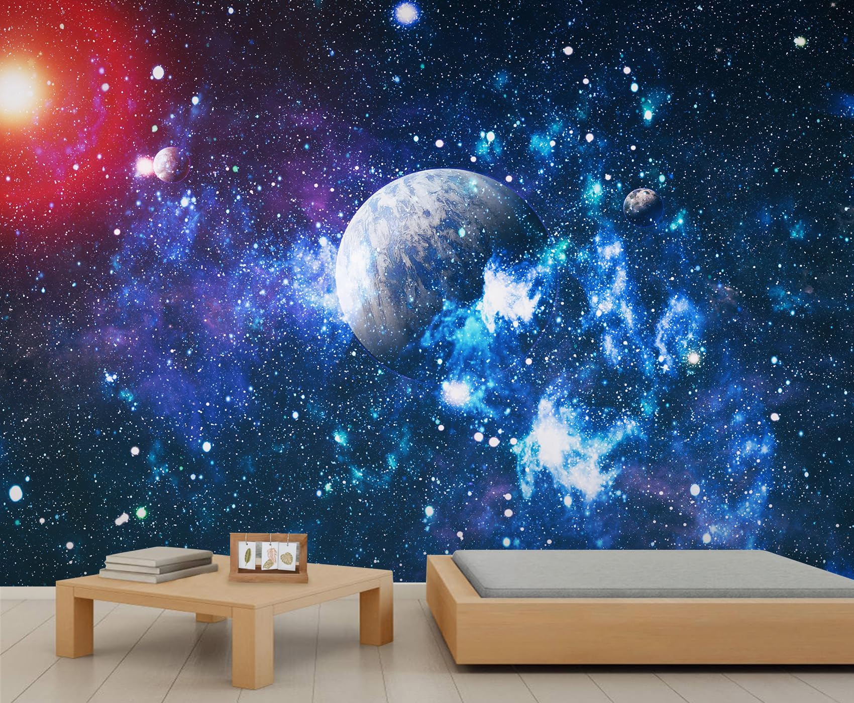 Space Universe Wall Murals Solar System Galaxy Planet Mural Wallpaper Blue Nebula Wallpaper Night Sky Wall Stickers for Bedroom Living Room Kids Room 400 x 280 cm