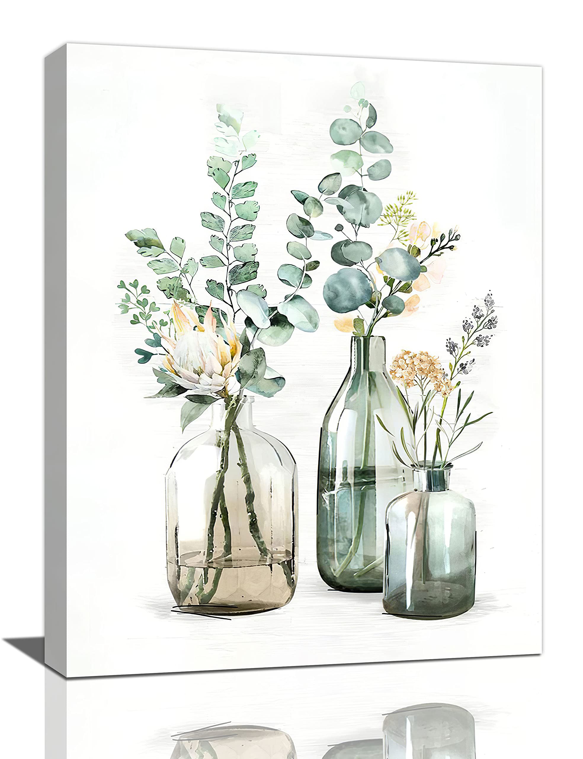 YibudaBotanical Bathroom Wall Art Rustic Green Plant Bathroom Country Natural Botanical Bathroom Pictures Canvas Print Painting Framed Modern Home Artwork For Office Bedroom Kitchen 12''x16''