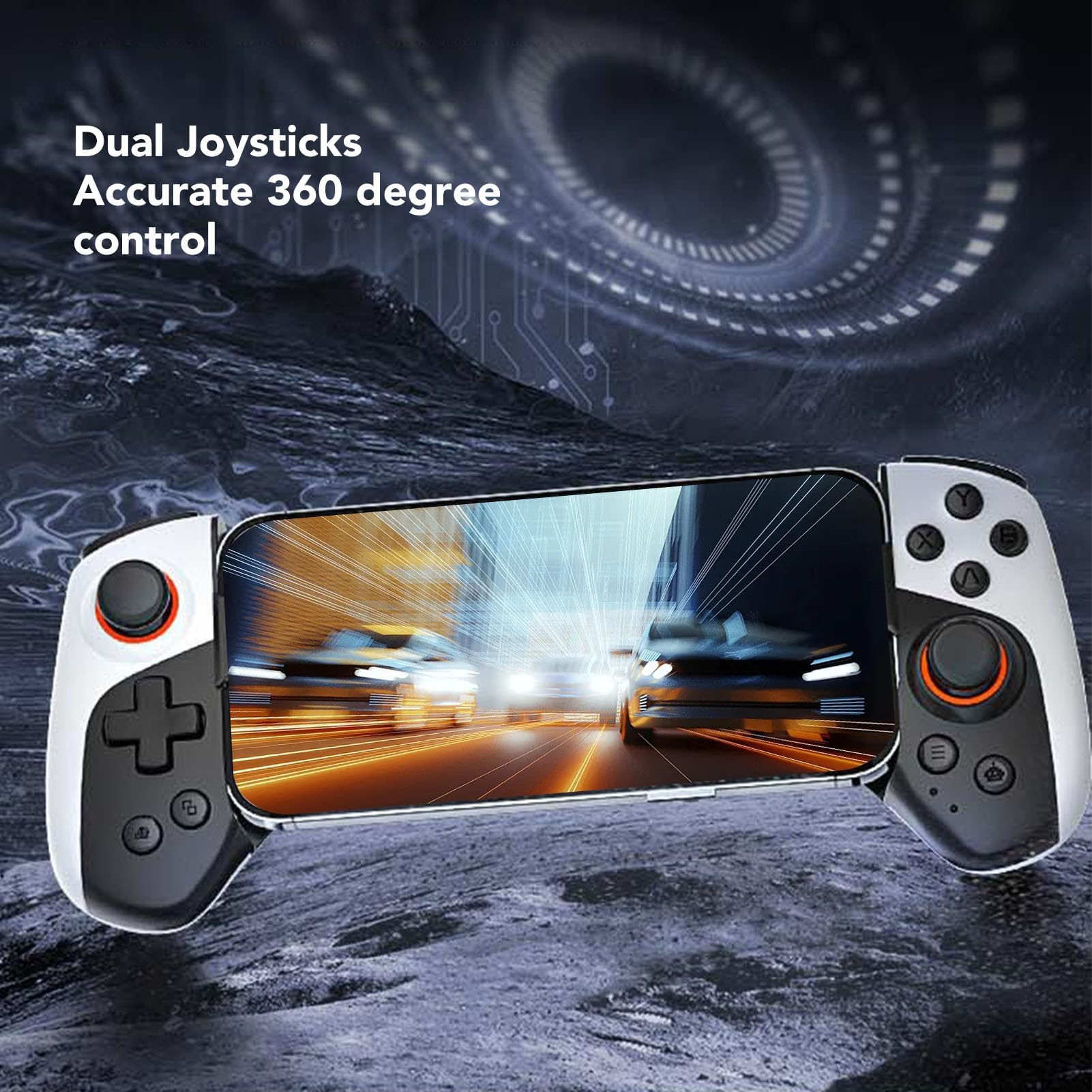 Dpofirs Controller di Gioco Mobile, Joystick Gamepad Cordless per IOS, PC, Tablet da 8 Pollici Estensibile 136-215 Mm, Controllo a 360°, Regolazione delle Vibrazioni