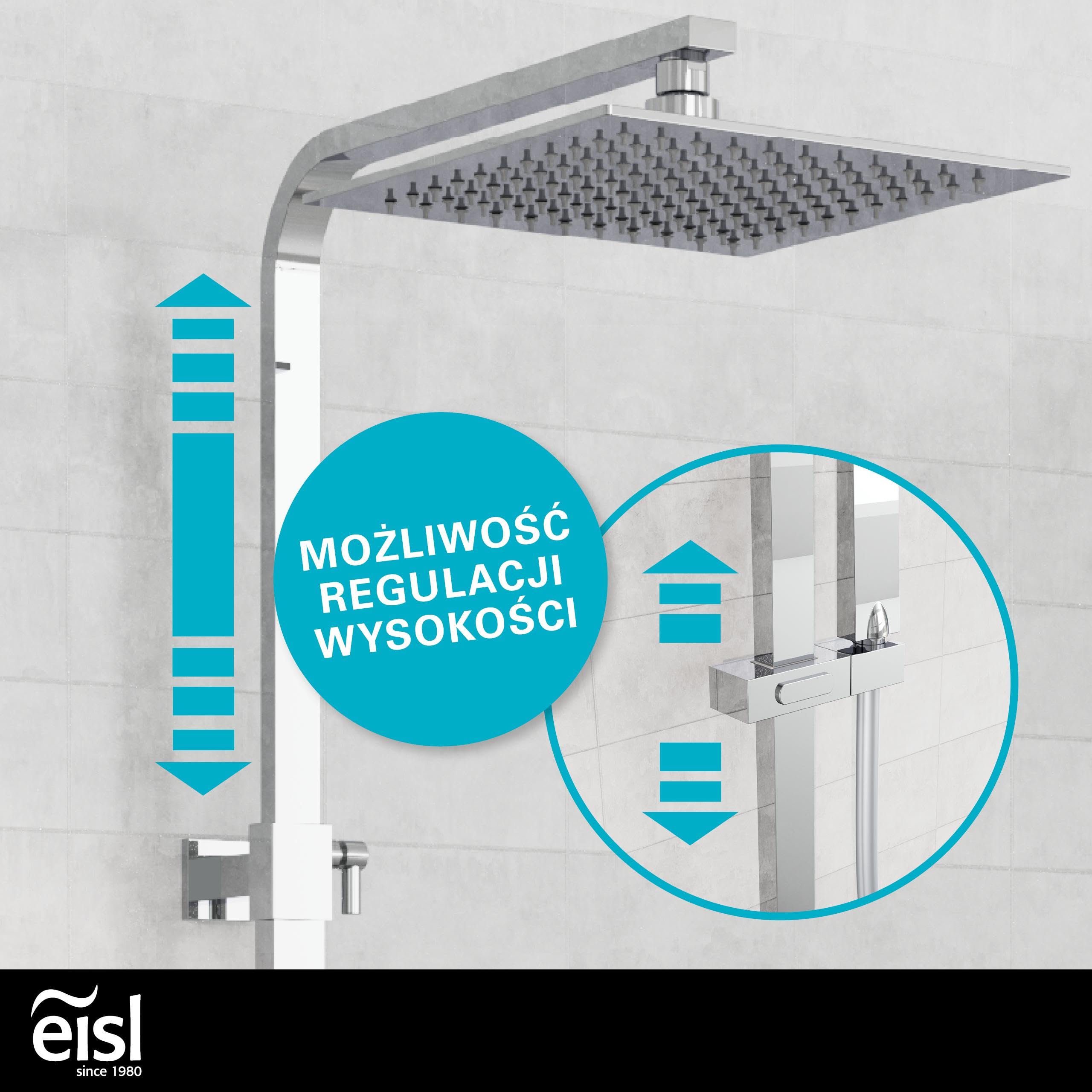 EISL CALVINO system prysznicowy z termostatem, kompletny zestaw prysznicowy z zestawem prysznicowym (deszczownica z uchwytem ściennym i termostatem prysznicowym, kolumna prysznicowa), chrom DX1104CST