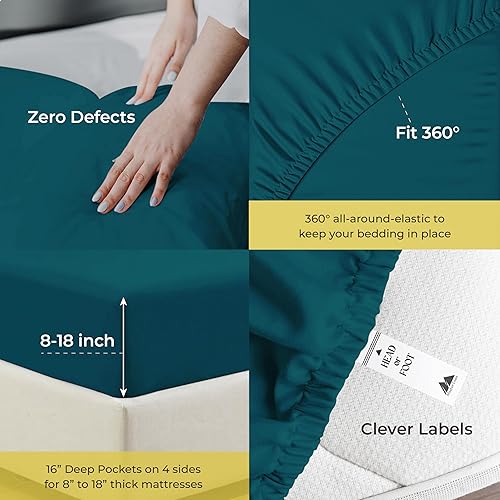 Miniatura 6 de Mayfair Linen Juego de sábanas de 100% algodón egipcio, 1000 hilos (verde azulado, Queen)