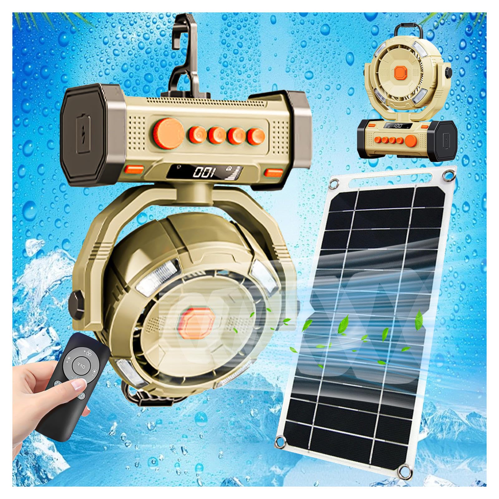 Ventilador Bateria Recargable con Linterna LED Fan con Velocidad Continua Ventilador Al Aire Libre Portátil para Tienda De Campaña,Coche,RV
