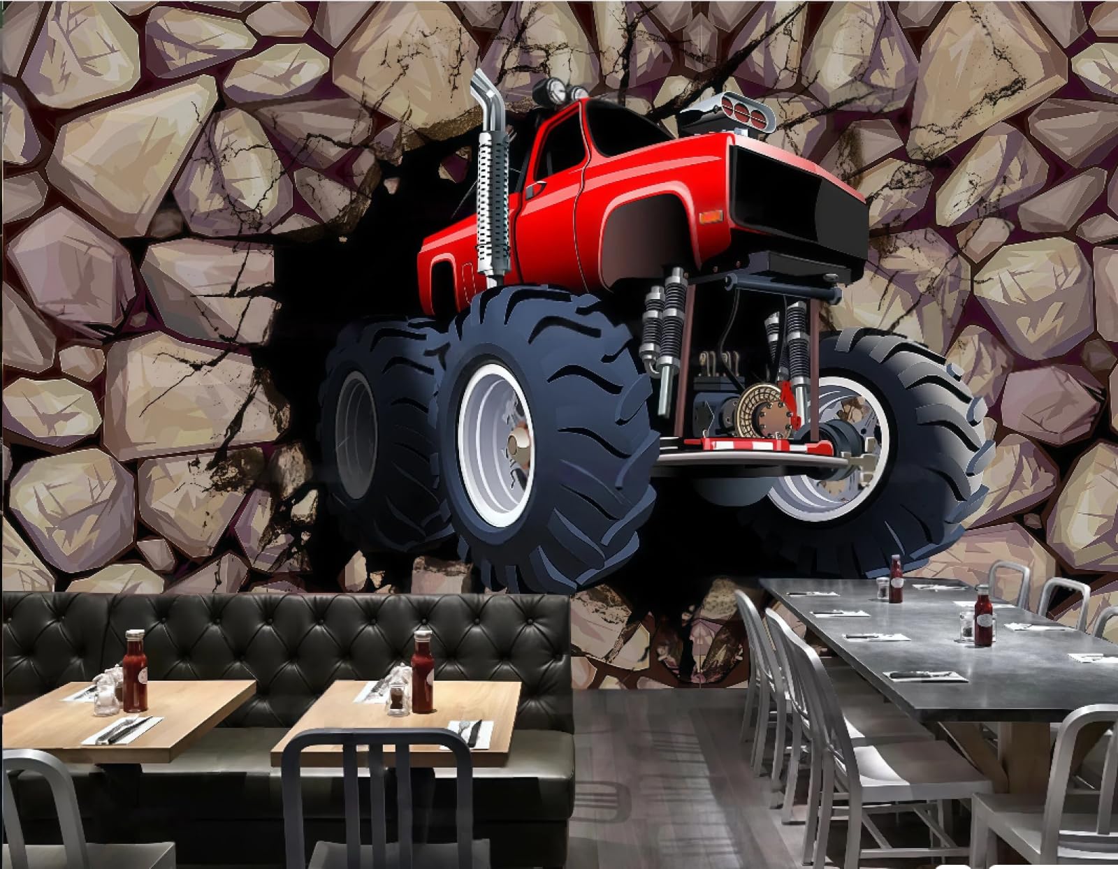 Xdoubao 3D Wallpaper Retro Nostalgic Stone Wall Three-Dimensional Car Personality Bar Coffee Shop Background Mural Western Restaurant Wallpaper,,430X300cm