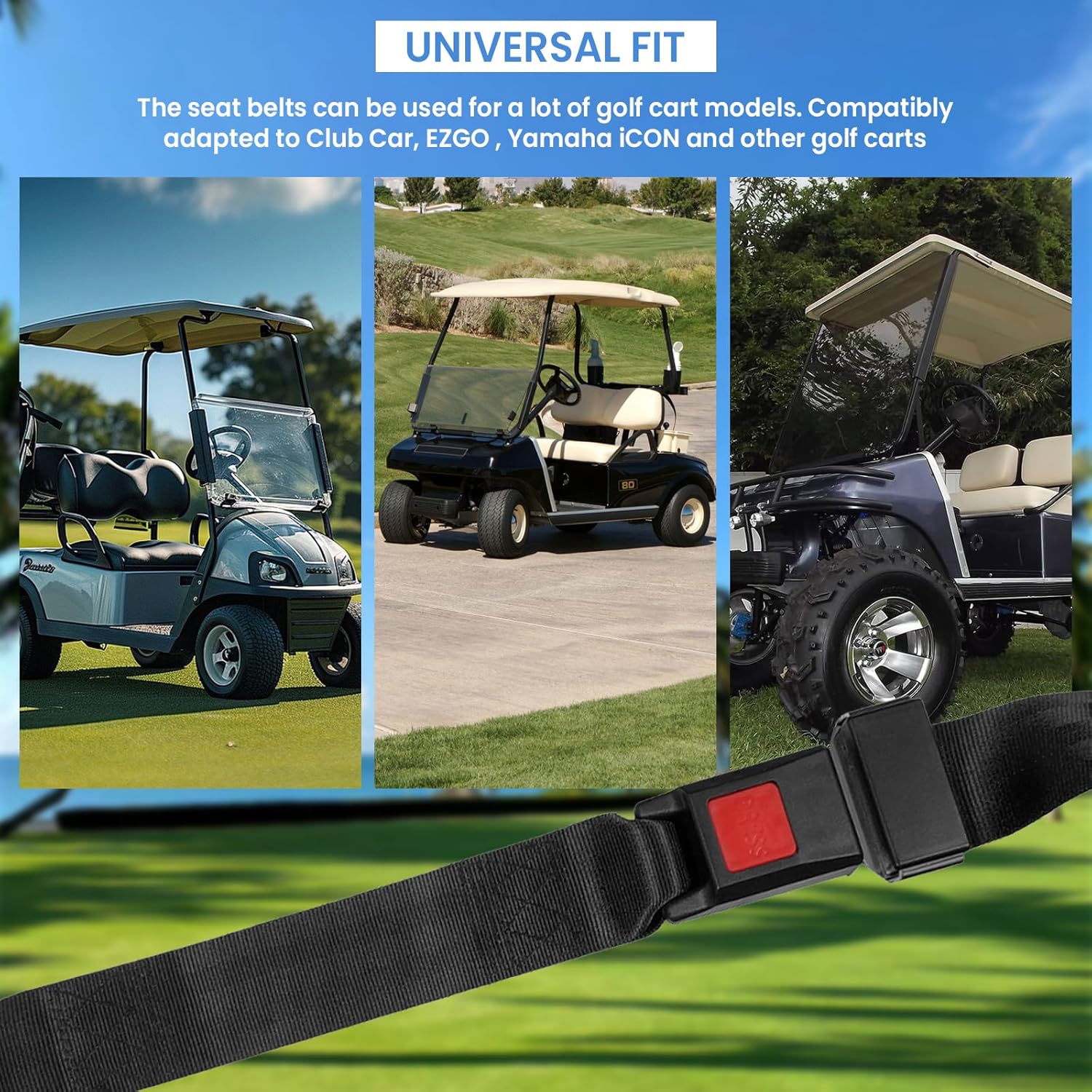 2 Pack Golf Cart Seat Lap Strap Belts Kit, Universal Golf Cart Belt Kit, EZGO, Yamaha, UTV,Go Kart, Front/Rear Seatbets