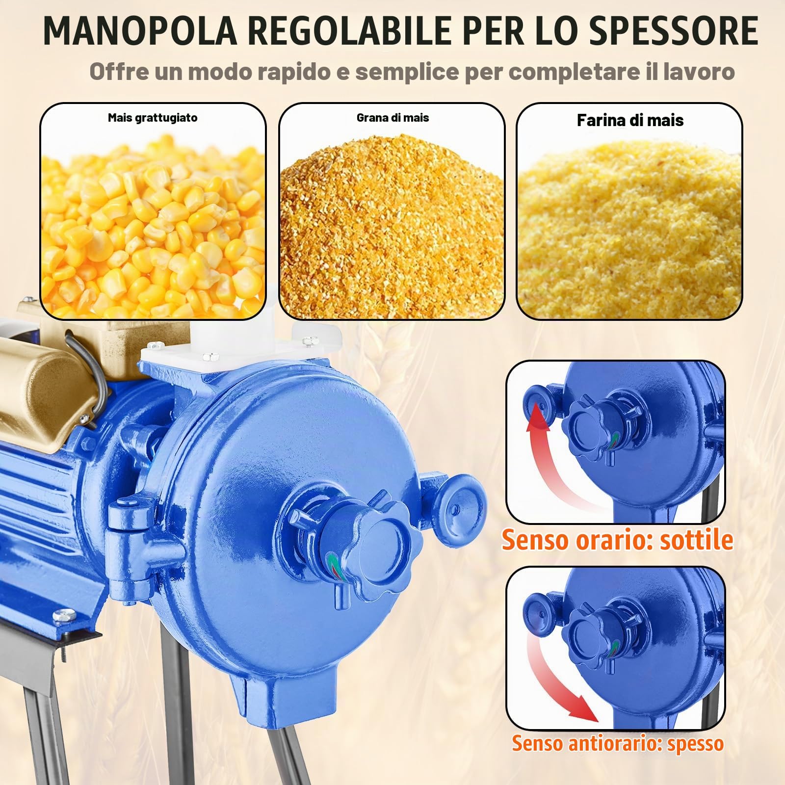 VEVOR Mulino Elettrico per Cereali, Mulino per Mais con Imbuto, Macchina per Polvere Spessore Regolabile, Mulino per Cereali per Farina Impieghi Gravosi, Macina a Secco o Umido, Macina Spezie 3000 W