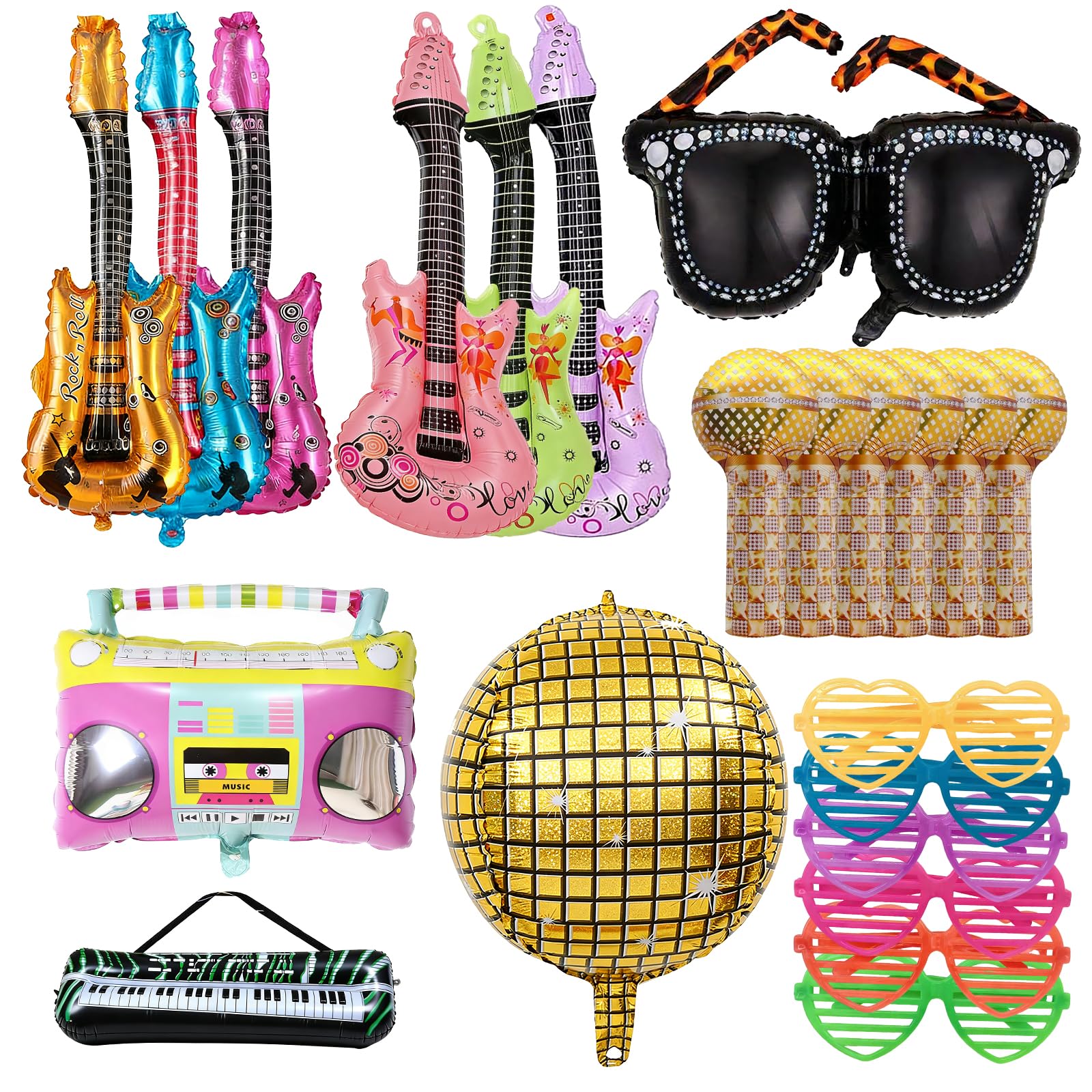 22Pcs Inflatable Instruments Party Props, Inflatable Rock Star Guitars