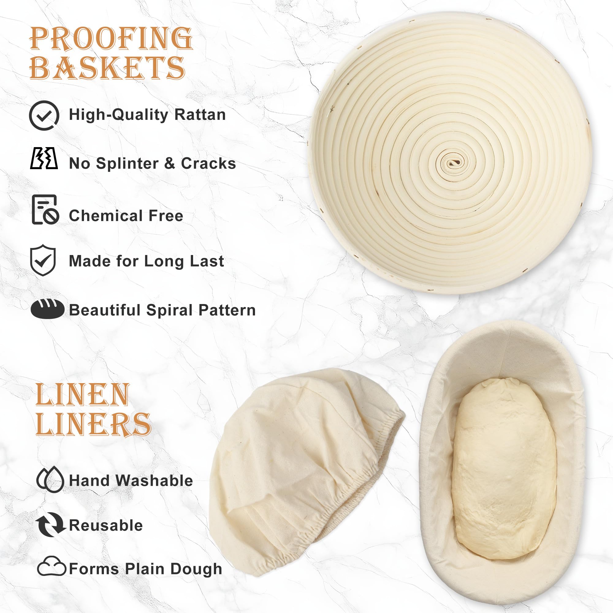10 Pezzi Cestino Lievitazione Pane Set,Cesto Lievitazione Pane in Rattan Naturale, 23 cm Rotondo +25cm Cestini per Pane,Inclusi Spatola e Pennello da Cucina