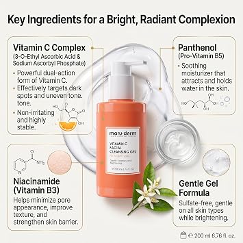 Maruderm Vitamin C Facial Cleansing Gel - Vitamin C Cleanser for Dull, Tired-Looking Skin - Gently Removes Dirt & Impurities for a Fresh, Clean & Vibrant Look - Daily Face Wash - (200 ml)