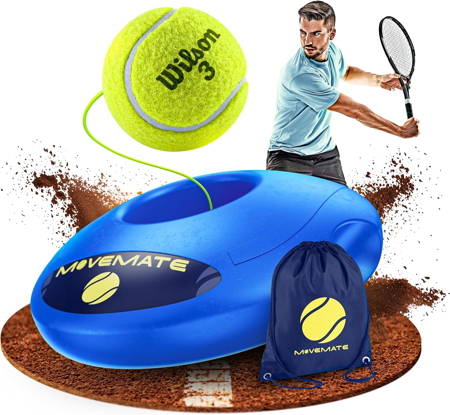 MOVEMATE Tennis-Trainer Set with Wilson® Tennis Ball | Innovative ball game for outdoors, in the garden, in the park for children & adults | Incl....