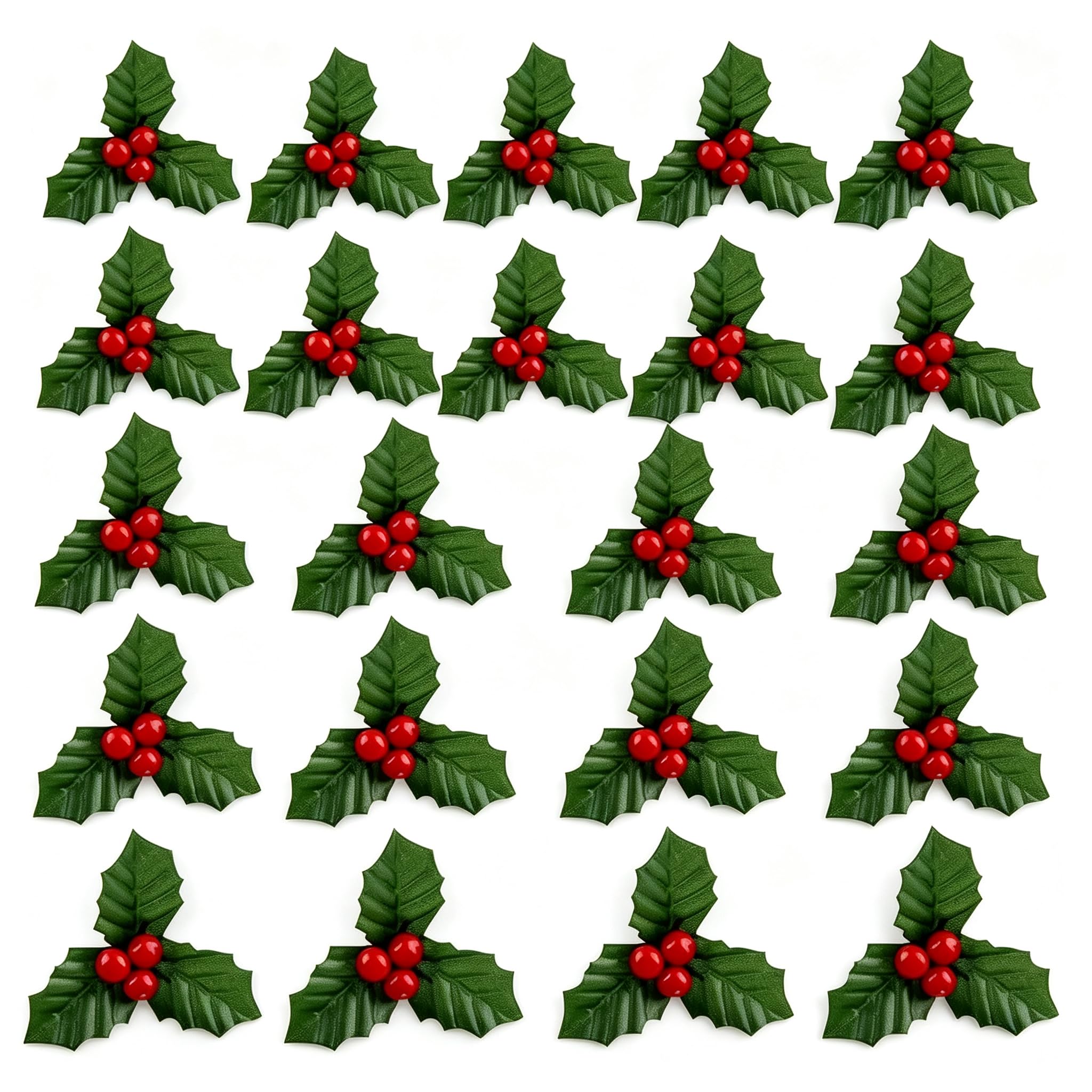IIIIN 20Pcs Red and Green Holly Berries Faux Berry Flowers with Leaves Xmas Berry Picks Decoration,Vase Fillers,Beautiful Wreath Branches,Artificial Plants Flowers