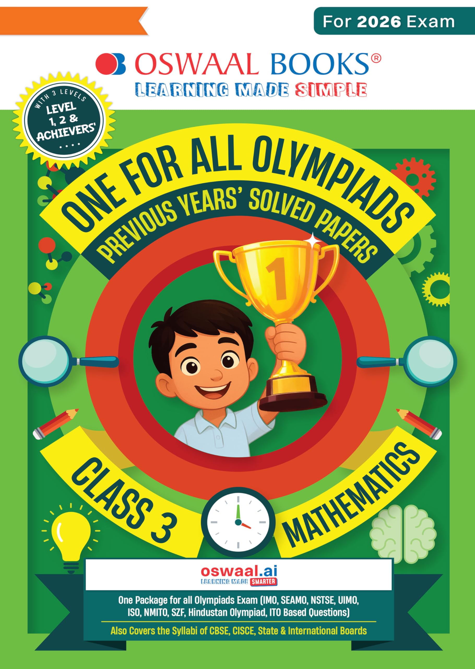 Oswaal One For All Olympiads Class 3 Maths Prep-Guide Book | Chapter-wise Previous Years' Solved Papers | Questions for SOF IMO & Other Olympiad Exams 2026 | With Sample Practice Papers & Oswaal.AI
