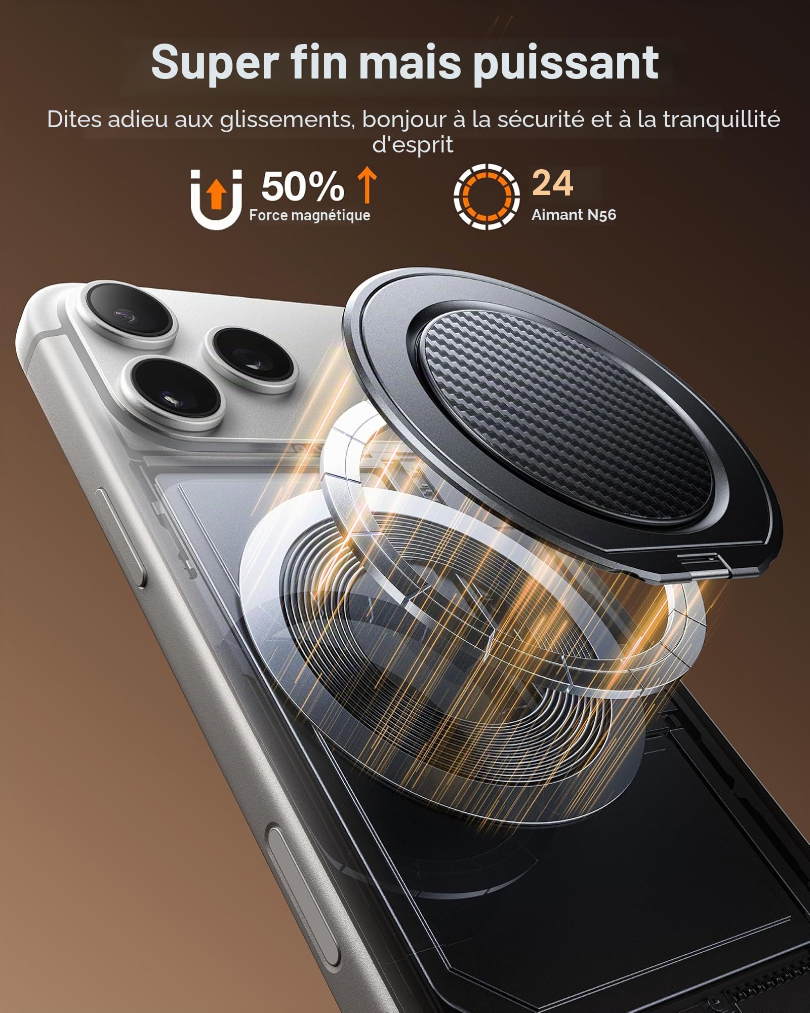 andobil [2026 Ultra-mince] Support magnétique anneau de téléphone pour