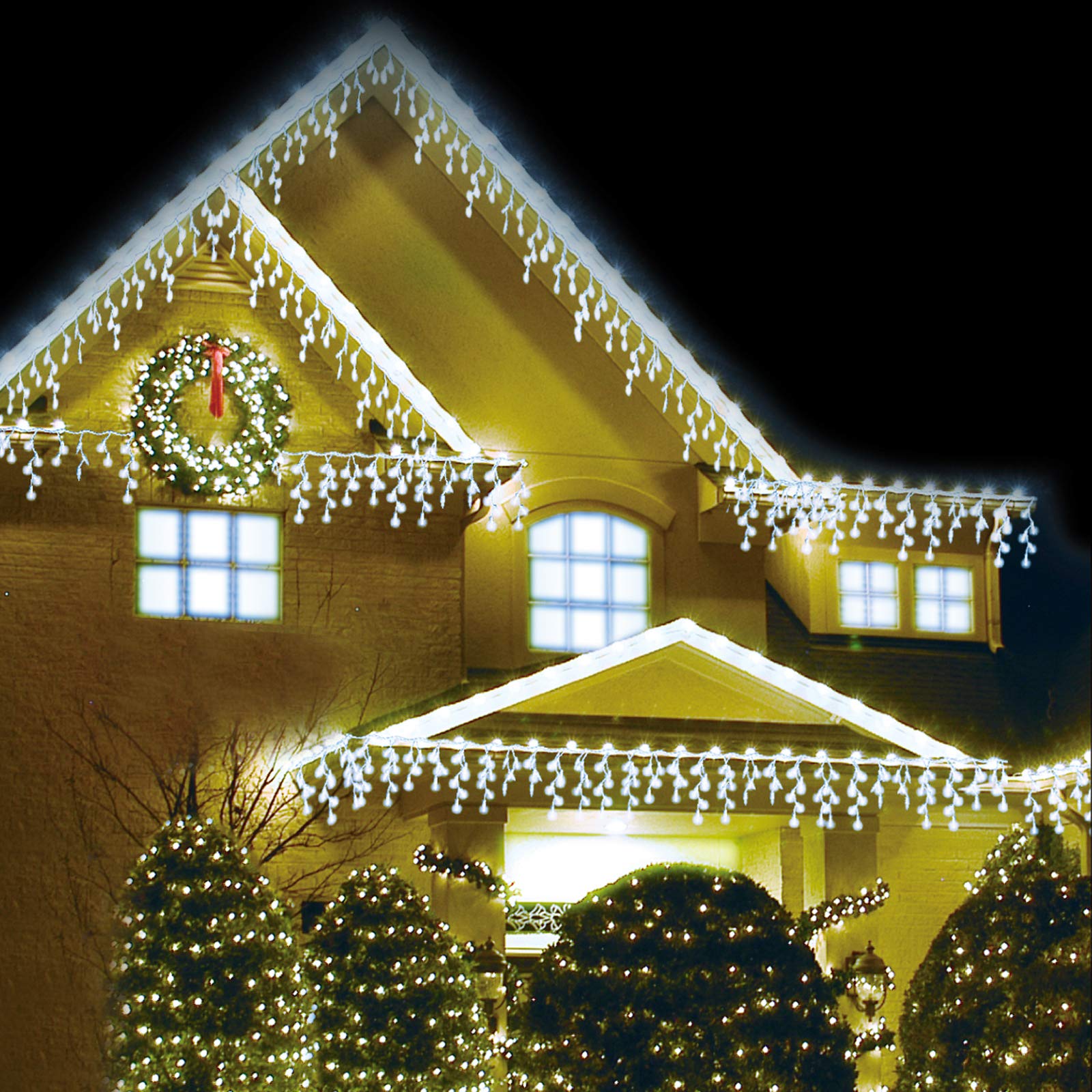 Amos Cool White 200 Super Bright Led 3.9M Icicle Snowing Effect Battery Operated Fairy Lights With 8 Functions And Timer For Indoor Outdoor Christmas Tree House Garden Decoration (Cool White)