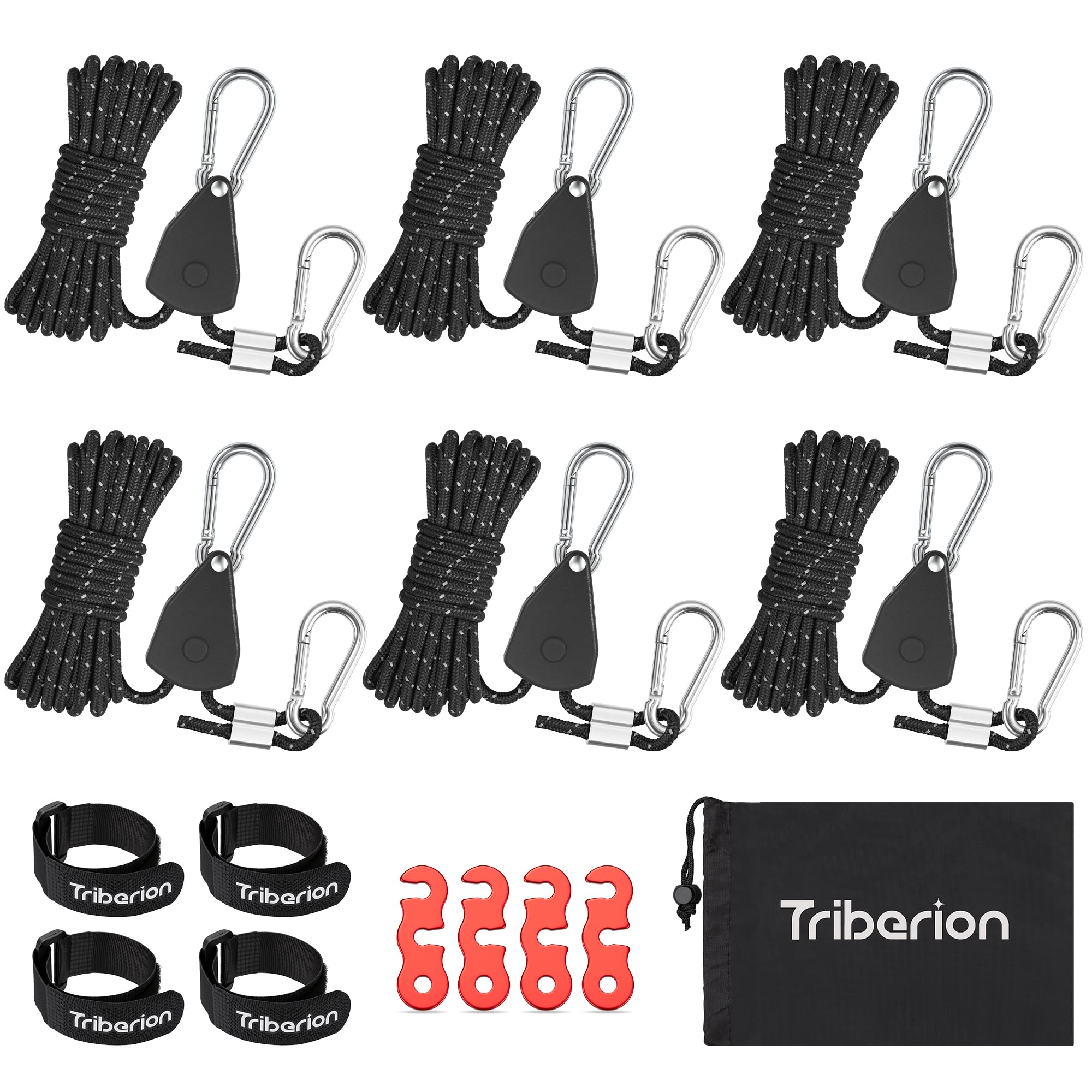 Cuerda de camping con sistema de polea de trinquete, cuerdas tensoras ajustables sin nudos de 4 mm y cordón de amarre para toldo, lona, tienda de campaña, toldo de caravana, kayak, colgador de cuerda