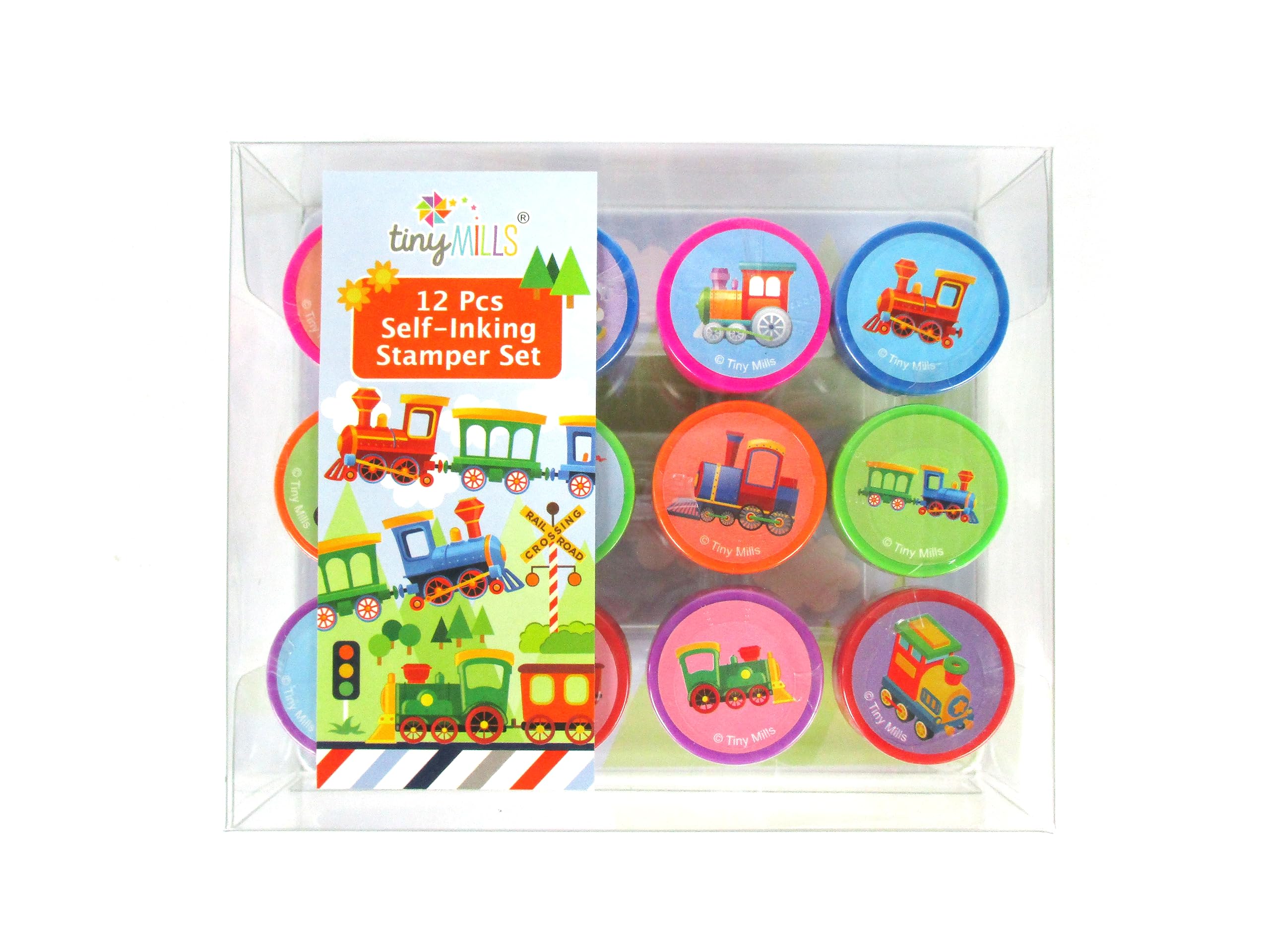 TINYMILLS 12-teiliges Zug-Stempel-Set für Kinder – Zugstempel-Set, Geschenk, Partyzubehör