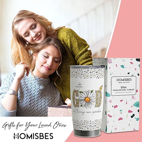 Miniatura 2 de Regalos cristianos para mujeres, con texto en inglés With God All Things Are Possible, taza de viaje  Taza de viaje con margaritas de leopardo, fe
