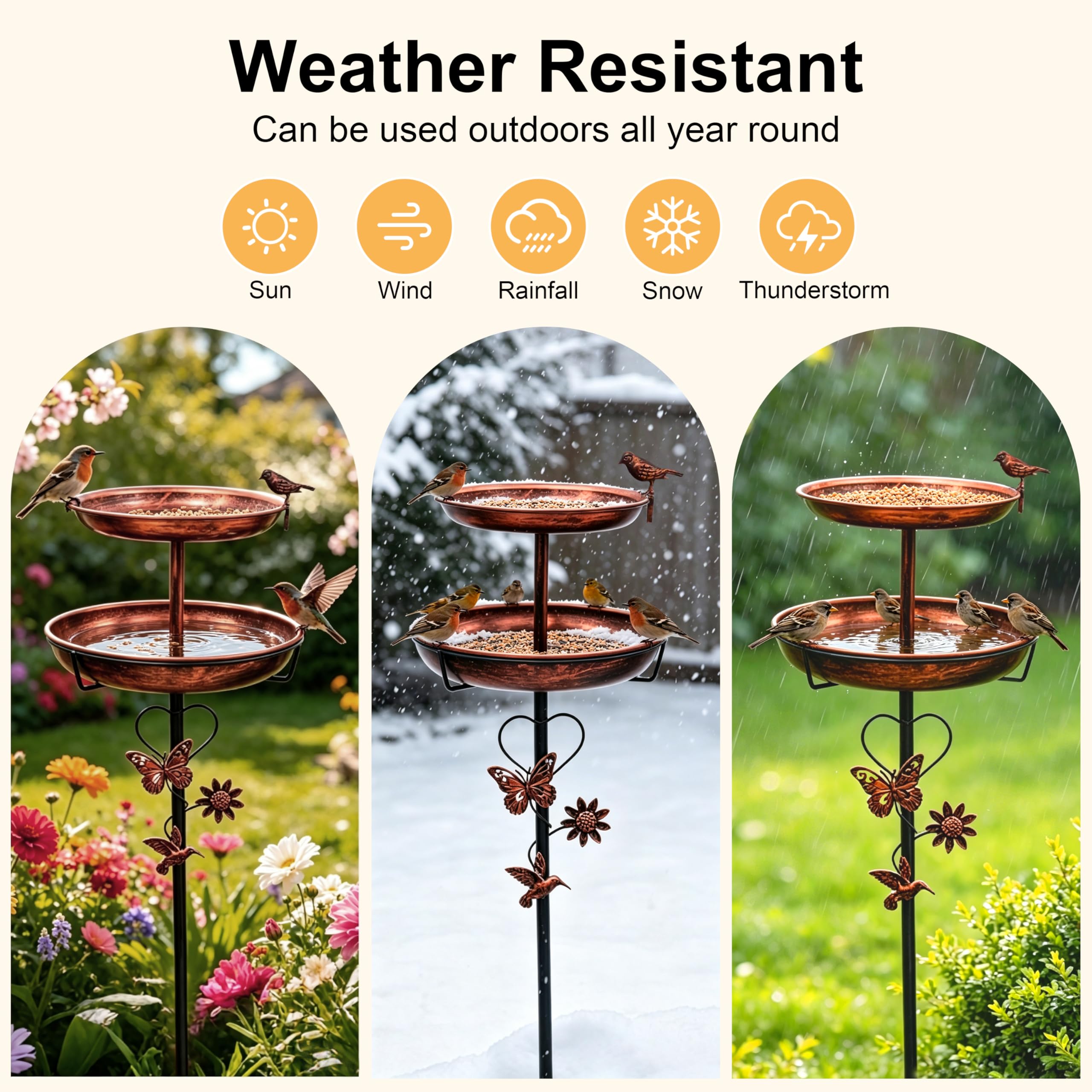 unho Vogeltränke Stehend,Vogelbad für den Garten,Metall | 2 In 1 Vogelbecken Wassertränke für Vögel Metall Vintage Freistehendes Vogelbad