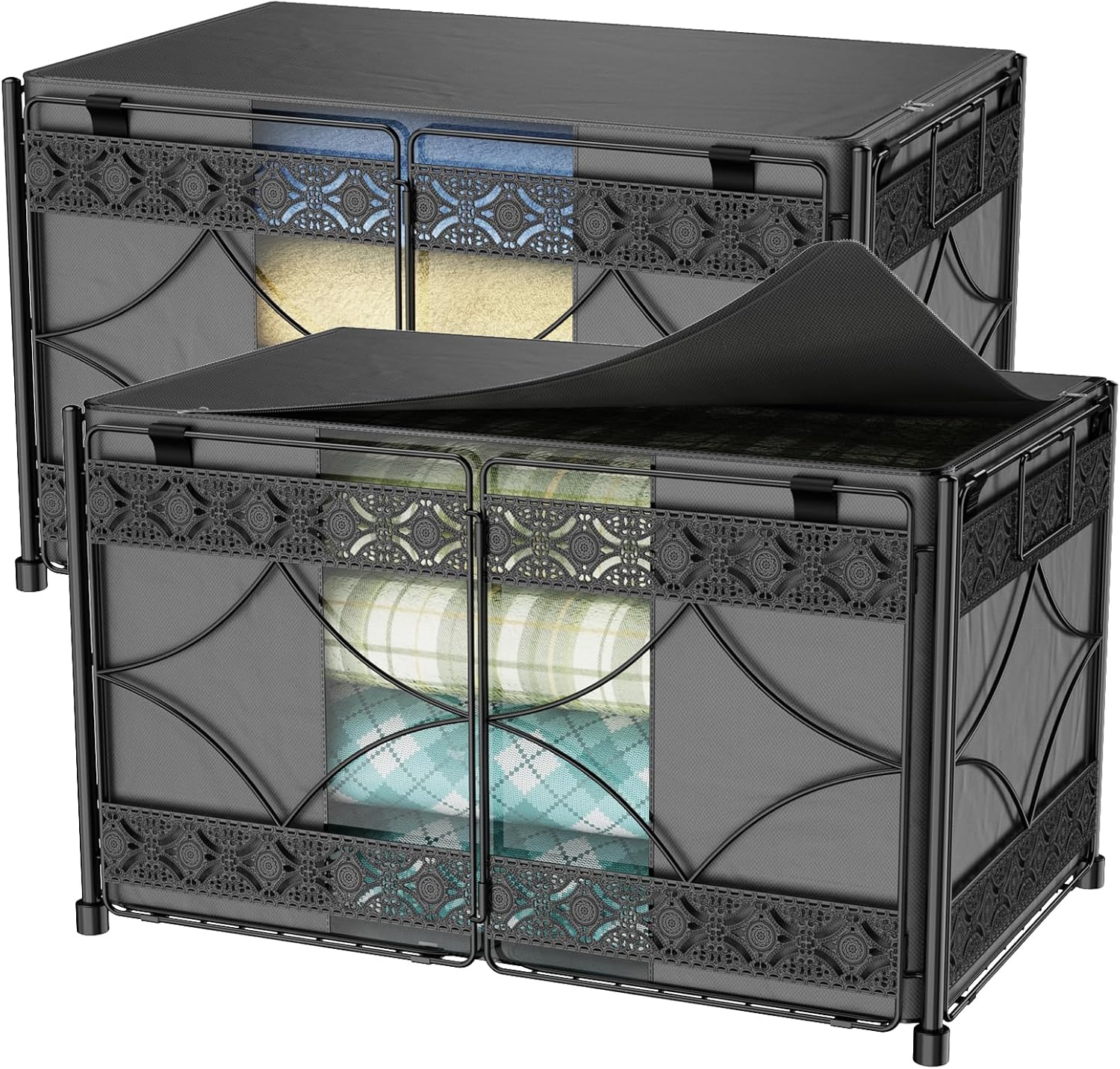 Stackable Clothes Storage Bins, Foldable Metal Closet