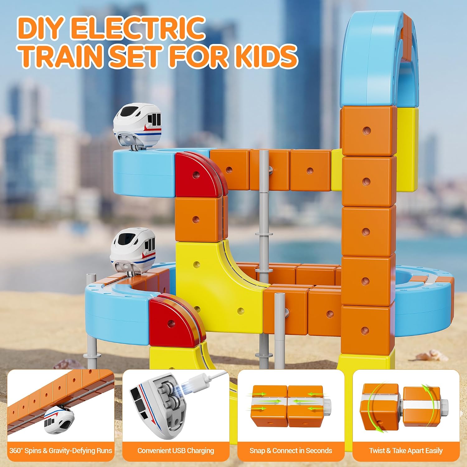 Contixo MT2 Maglev Track Train Set for Kids 150 Pcs Flexible Magnetic Building Tracks with 2 USB Rechargeable Trains 3D DIY Railway Layout STEM Learning Toy for Boys & Girls
