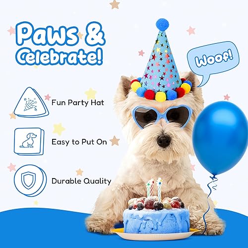 Miniatura 5 de Pacific Pups - Juego de decoraciones de cumpleaños para perro, sombrero de cumpleaños para perro, bandana de cumpleaños para perro, juguete