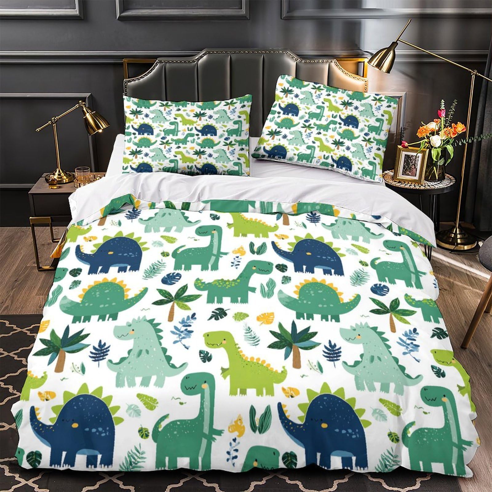 Parure de lit dinosaure 140x200 pour enfant en microfbre douce