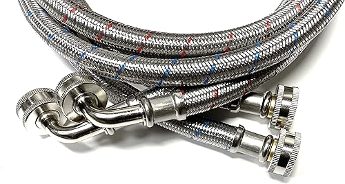 Miniatura 2 de Paquete de 2 mangueras de arandela de acero inoxidable de calidad comercial de 1/2 pulgada de diámetro interior – 5 pies sin plomo, líneas de