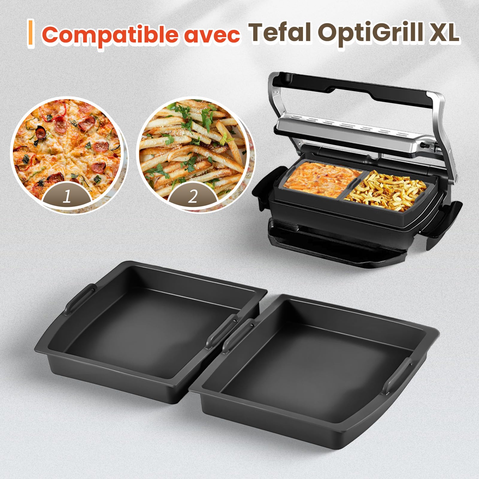 2 Pièces Séparateurs de Cuisson compatible avec Tefal OptiGrill XL, Elite XL, Plus + XL, Elite Plus XL, plat de cuisson moule accessoire pour Tefal Optigrill, 2 x insert de plat de cuisson en silicone