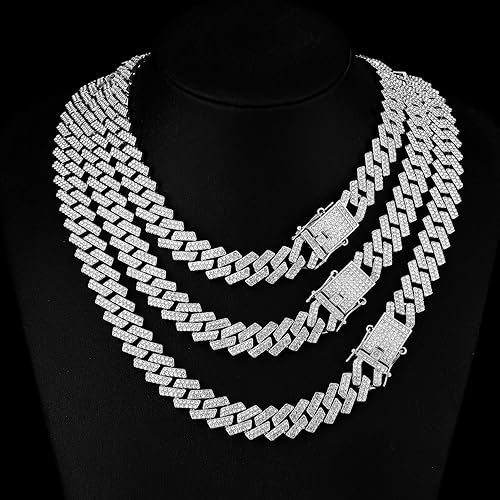 Miniatura 6 de HH BLING EMPIRE Cadena de eslabones cubanos de oro plateado para hombresmujeres, collar de cadena de diamantes para hombre, cadenas de eslabones